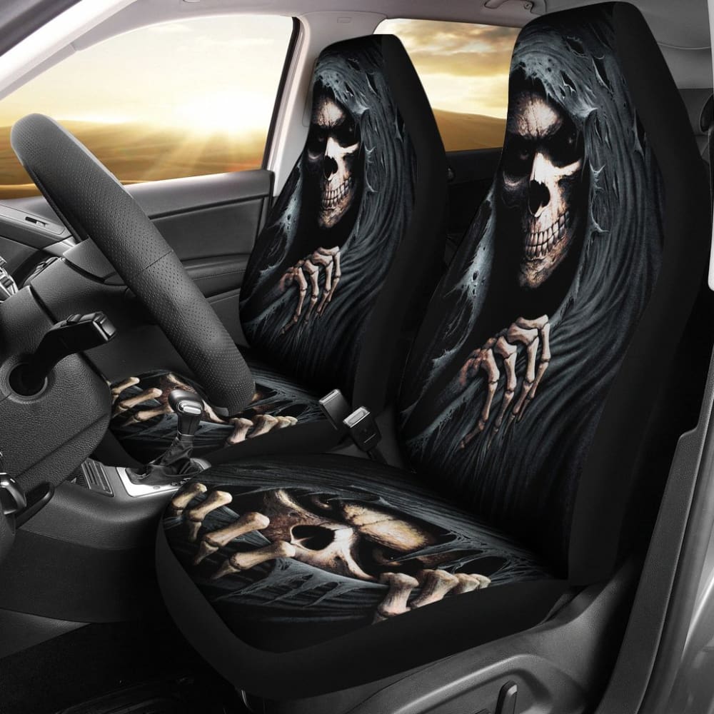 2 Pcs Grim Reaper Skull Girl Car Seat Covers - Gothic Horror Decor for Halloween, Cosplay & Car Accessories - Perfect for Car Enthusiasts & Halloween Lovers