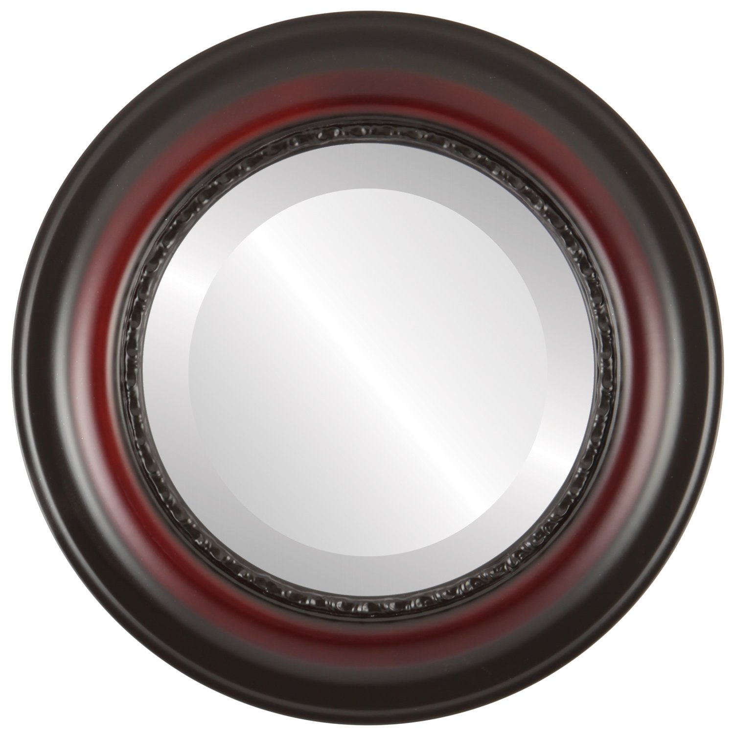 Ovalcrest 29x29 Inch Round Beveled Wall Mirror - Rosewood Frame - Chicago Style Home Decor Mirror for Living Room, Bedroom & Entryway