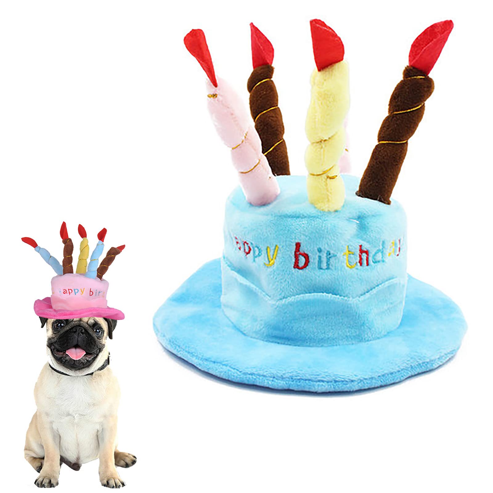 Rayuwen Plush Dog Birthday Hat - Cute Cat Beanie with Adjustable Band & Colorful Candles - Reusable Party Decoration for Small & Medium Dogs - Perfect for Birthday Parties, Pet Costumes & Photo Shoots