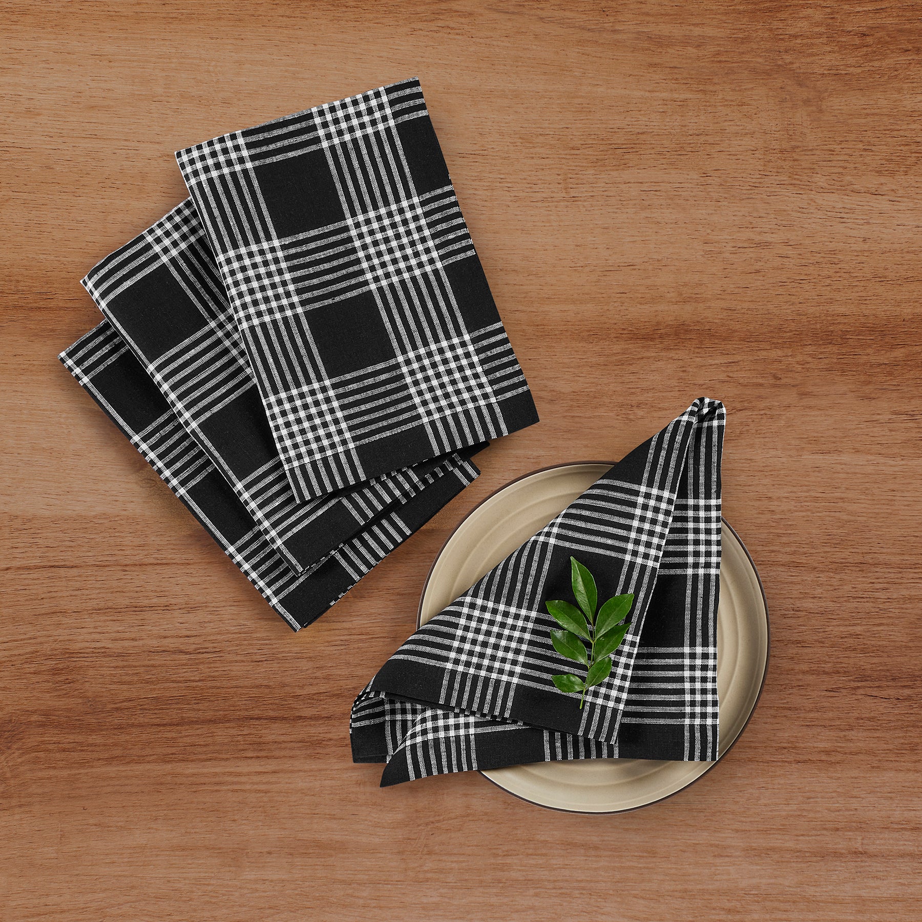 Glen Check Napkins Set of 4 - Premium Cotton Linen Table Napkins for Fine Dining, Dinner Parties & Everyday Use