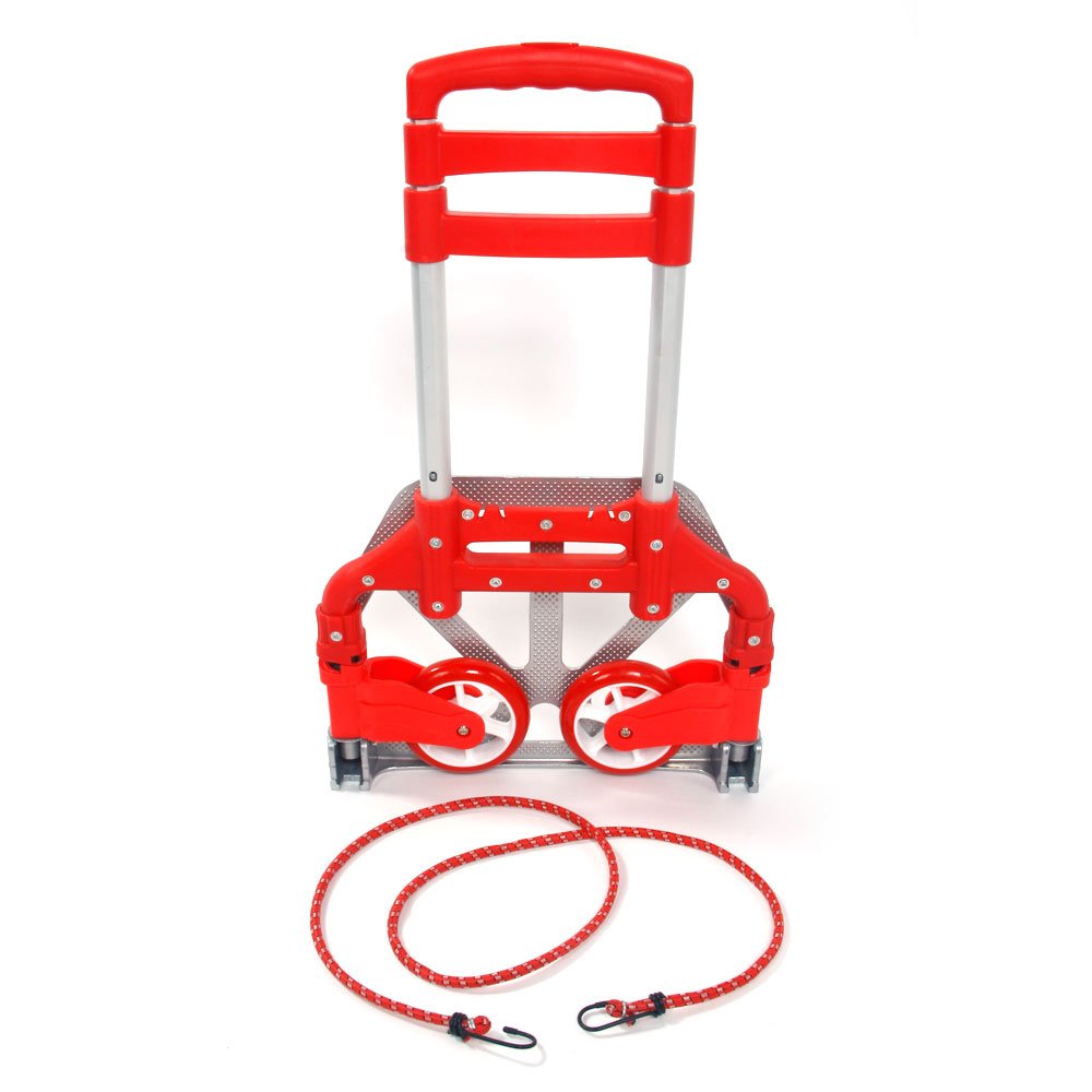 Aluminum Portable Folding Collapsible Hand Truck Cart - Heavy Duty 165 lbs Capacity (75kg) - Compact Dolly for Luggage, Moving Boxes, Groceries - Perfect for Home, Office, Travel & Warehouse Use (Red)