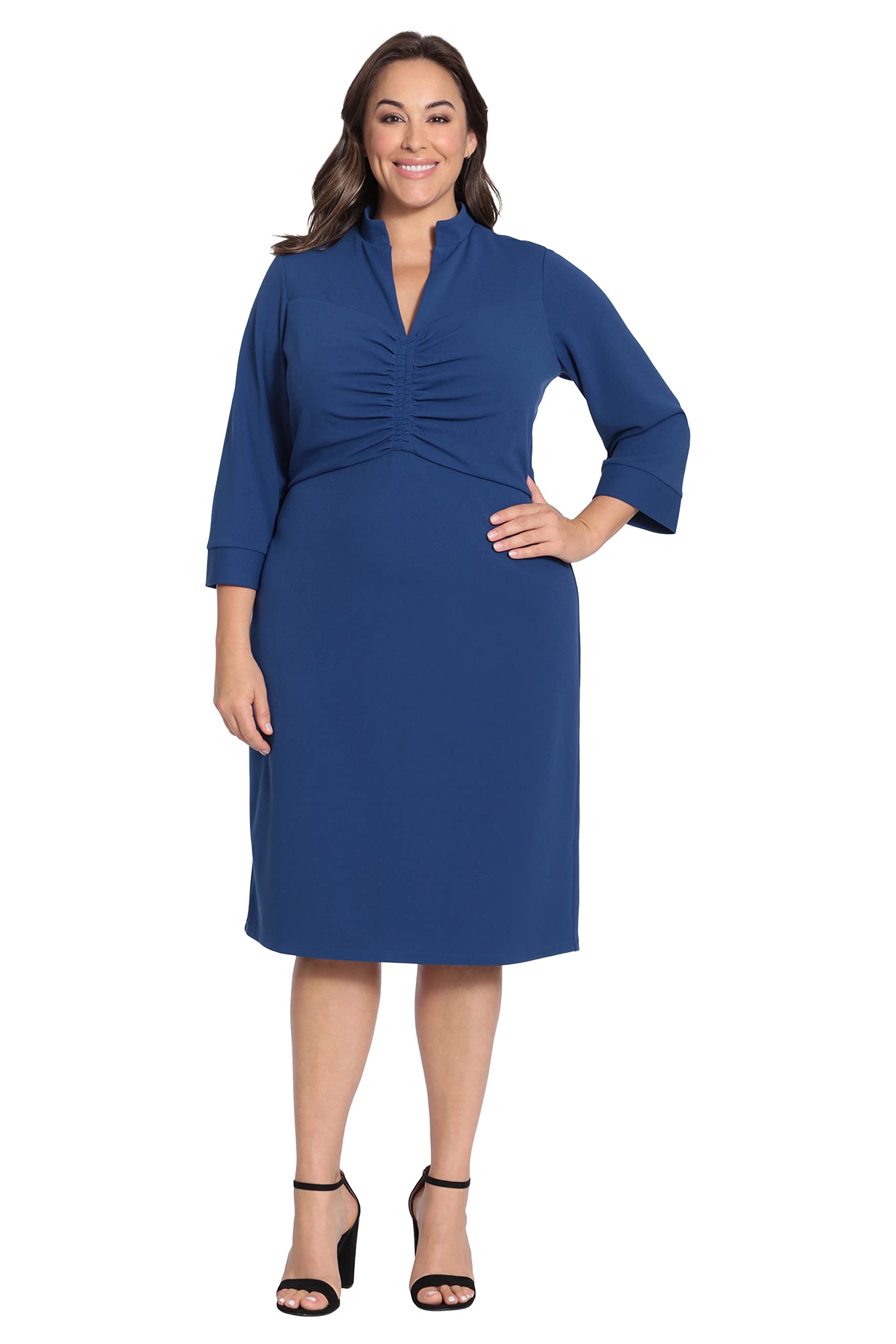 Donna Morgan Women's V-Neck Shirred Yoke Sheath Dress - Elegant Slim Fit Formal Dress for Office, Cocktail Party & Special Occasions