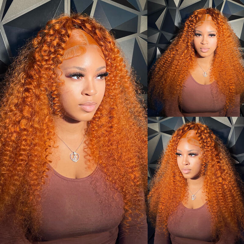 Eullair Orange Ginger Kinky Curly Lace Frontal Wig - Glueless Human Hair Wig for Black Women | Affordable 13x4 Lace Front Wig with Baby Hair | Perfect for Daily Wear, Parties & Special Occasions