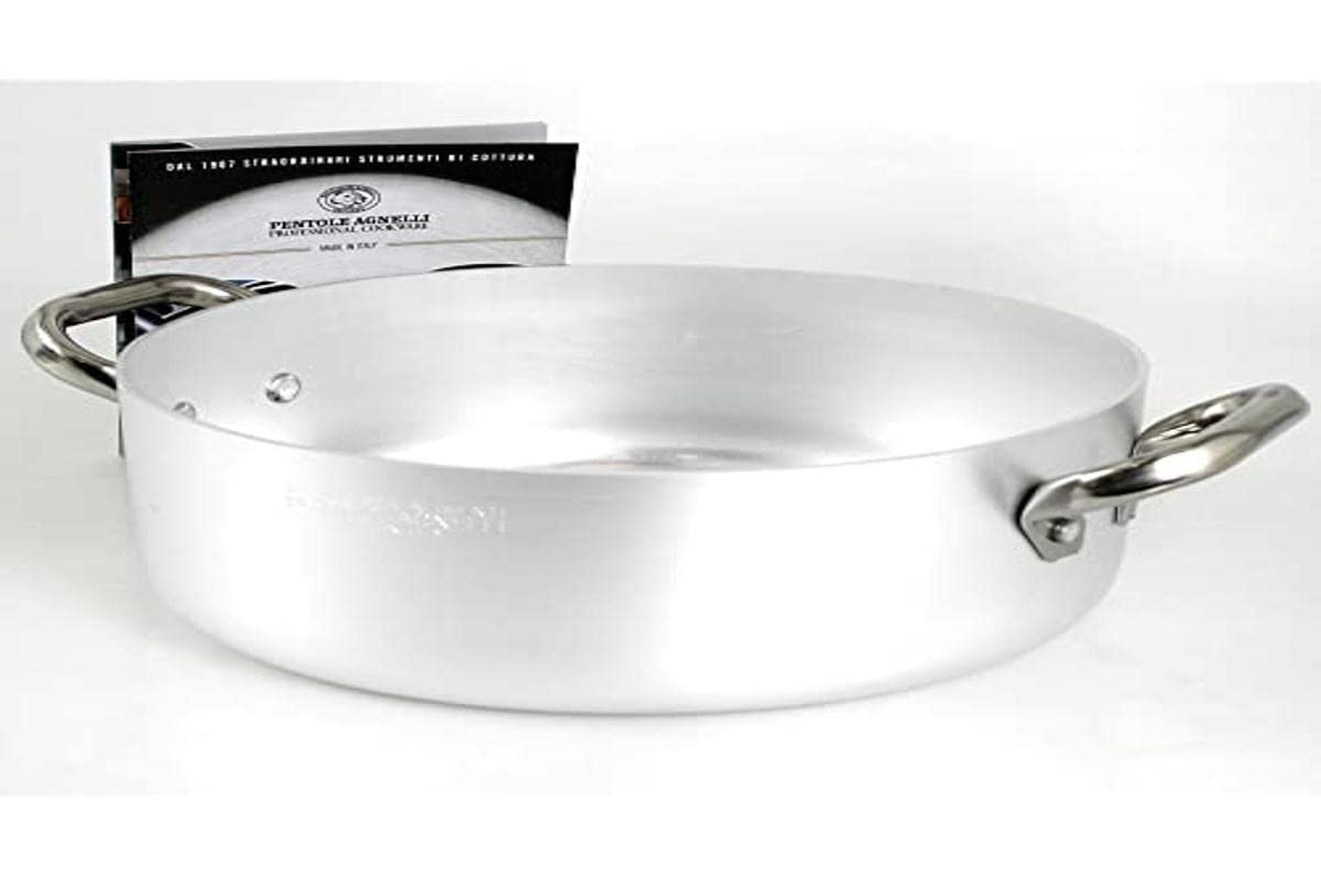 Pentole Agnelli Professional 3mm Aluminum Casserole Pot with 2 Handles - 20.8 Liter (5.5 Gallon) Heavy Duty Cooking Pot for Professional Kitchens & Large Family Meals