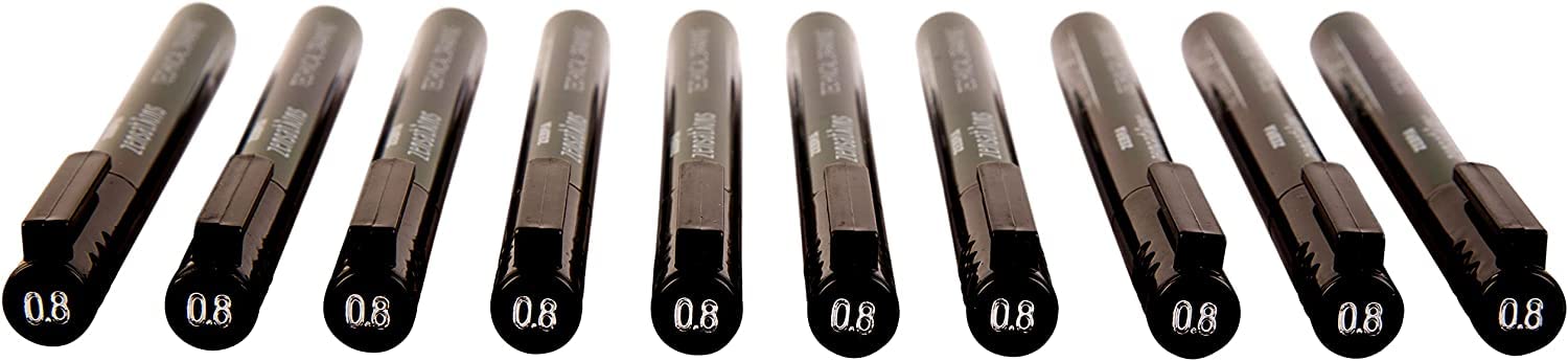 Zebra Zensations Black Fineliner Pens 0.8mm - 10 Pack Technical Drawing Markers for Sketching, Note Taking & Bullet Journaling - Perfect for Artists, Architects & Students