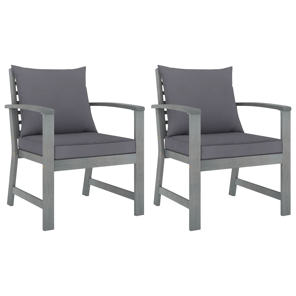 2-Piece Acacia Wood Garden Chairs with Dark Gray Cushions - Outdoor Patio, Backyard & Balcony Seating for Relaxation