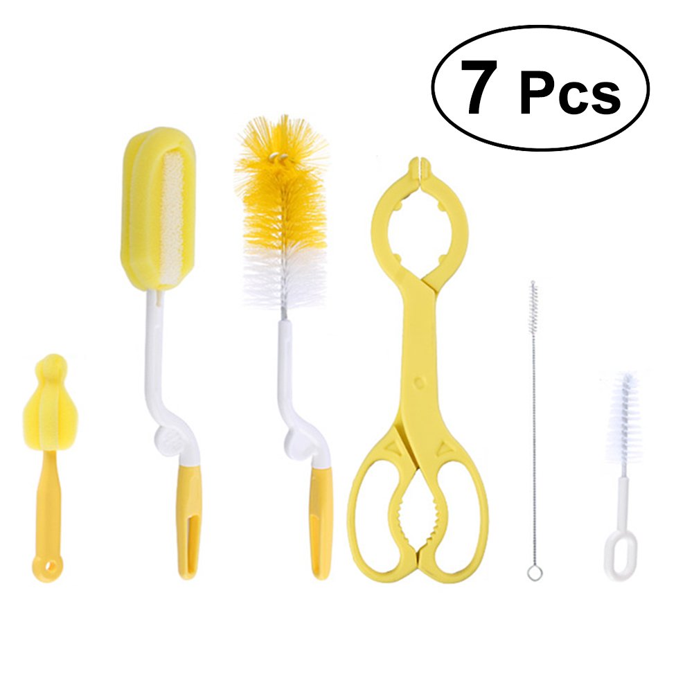 BESTONZON 7-Piece Sponge Cleaning Brush Set for Baby Bottles, Straws, Nipples, Water Bottles, Mugs & Wine Bottles - Dishwashing Scrubber for Kitchen & Baby Care