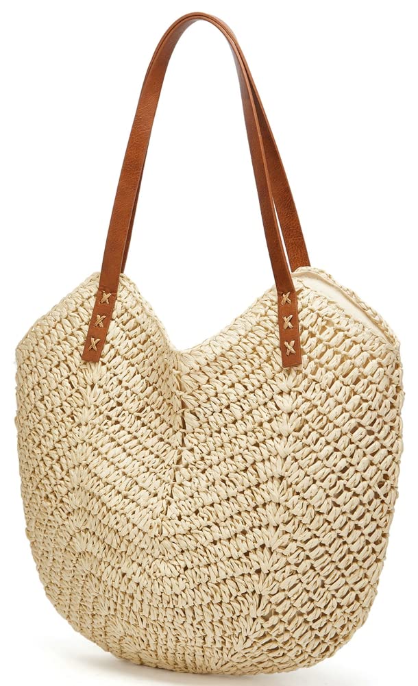 Women's Woven Straw Tote Bag - Summer Beach Hobo Handbag for Travel & Vacation - Lightweight Casual Shoulder Bag for Outdoors, Picnics & Shopping