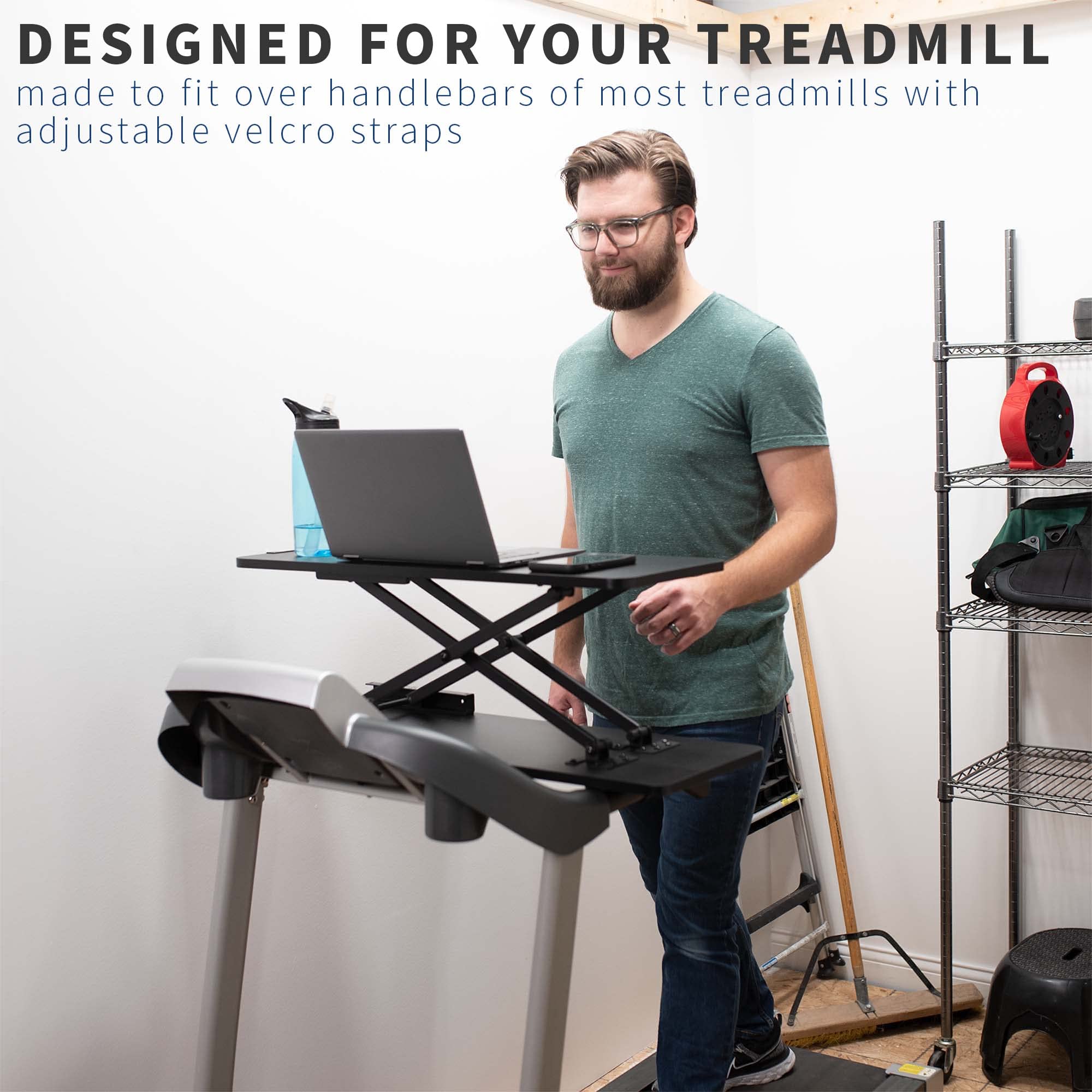 VIVO Adjustable Treadmill Desk Riser - Universal Height-Adjustable Workstation for Laptops, Notebooks & Tablets | Fits Treadmill Handlebars up to 33 Inches (84cm) | Model TDML3 | Perfect for Home Office, Standing Desk & Treadmill Workouts