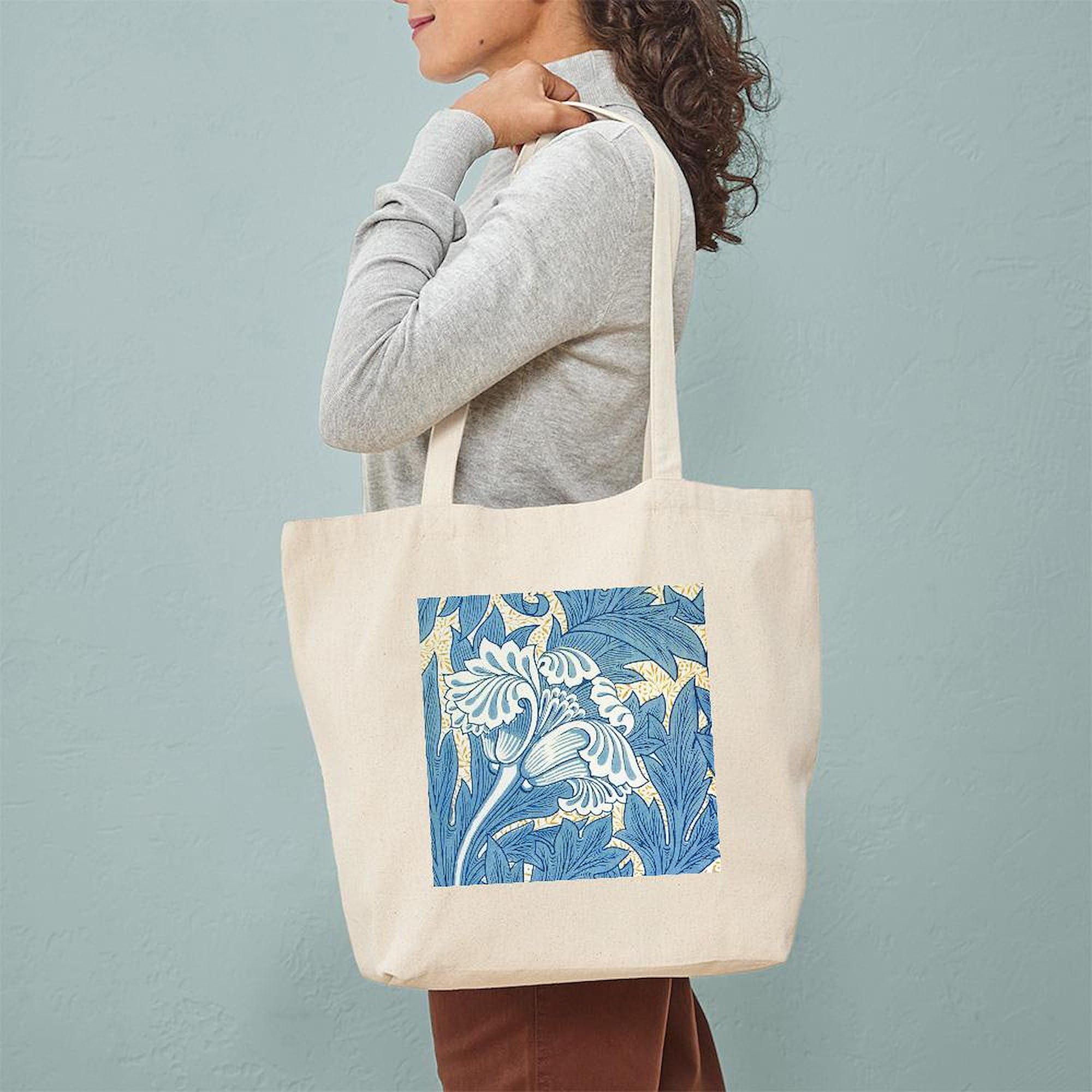 Morris Tulip Blue Design Natural Canvas Tote Bag - Eco-Friendly Reusable Shopping Bag for Groceries, Beach & Daily Use | CafePress