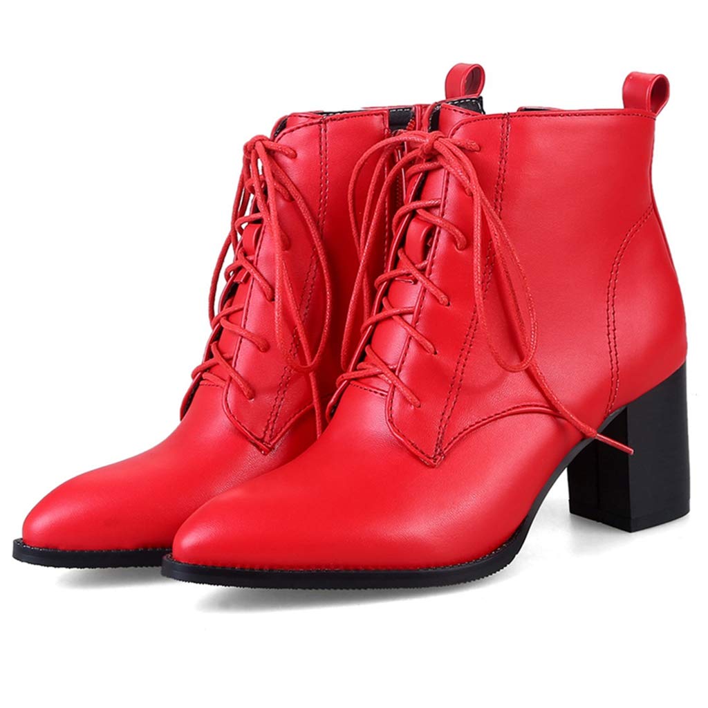 MIOKE Women's Pointed Toe Ankle Boots - Chunky Block Heel Western Chelsea Booties, Lace Up Dressy Short Boots for Casual Outfits & Office Wear
