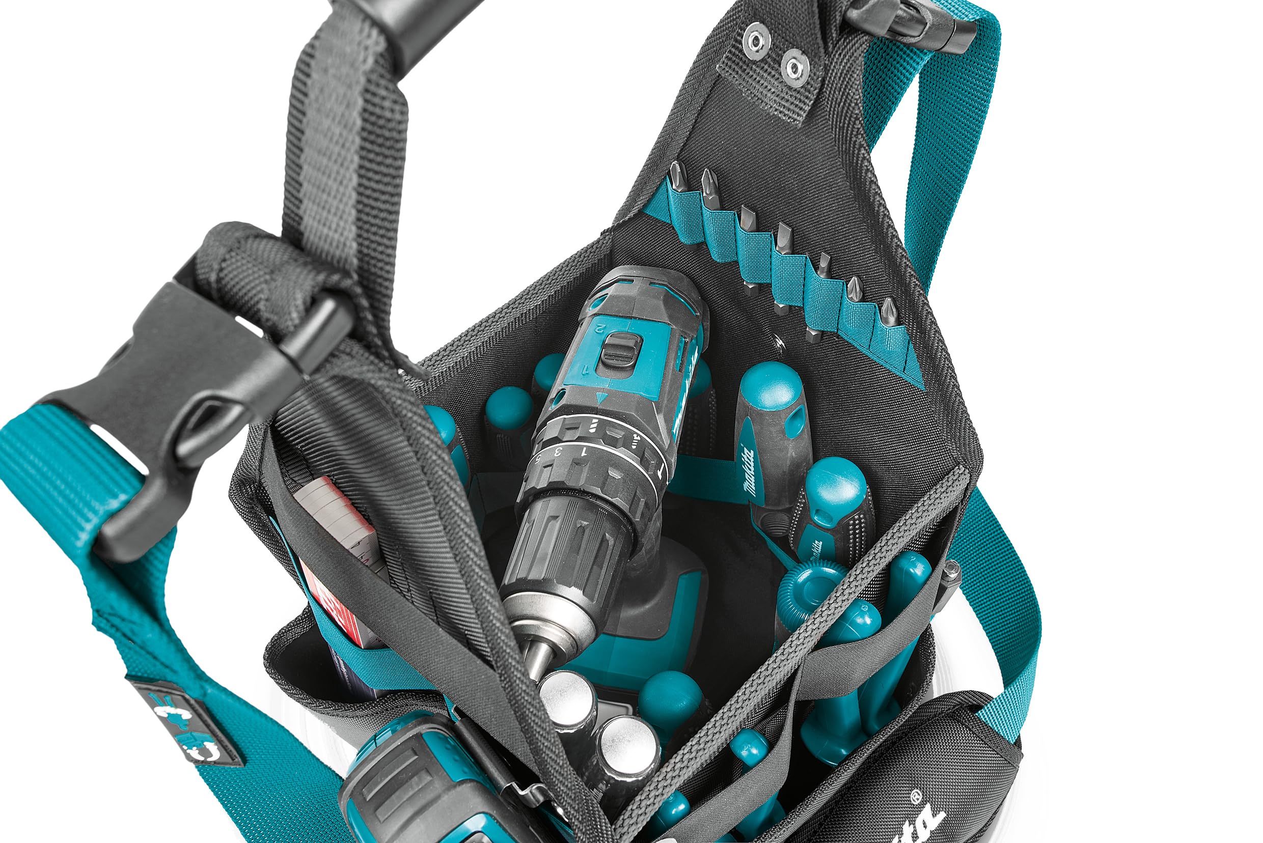Makita E-05527 Heavy Duty Bucket Tool Organizer - Durable Tool Storage Bag for Construction, Plumbing & DIY Projects - Perfect for Job Sites, Workshops & Home Garage Organization
