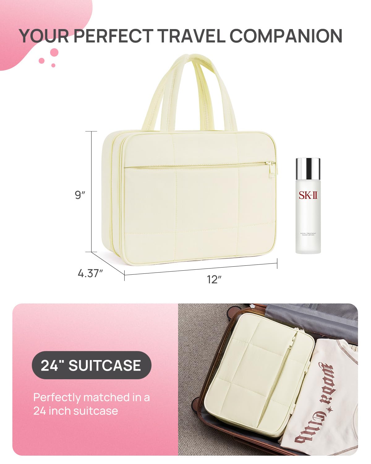 Telena Travel Toiletry Bag with Jewelry Organizer - Waterproof Hanging Cosmetic Bag for Women | Lightweight Makeup Organizer for Travel Essentials | Perfect for Vacation, Business Trips & Gym Use