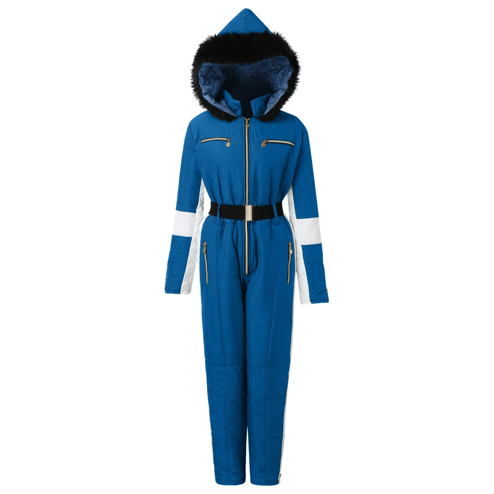 Women's One Piece Snowsuit - Winter Ski Jumpsuit with Fur Hood & Warm Insulation for Outdoor Sports | Perfect for Skiing, Snowboarding & Cold Weather Adventures