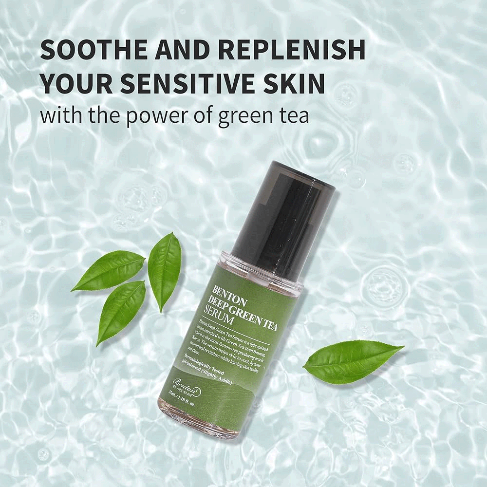 BENTON Deep Green Tea Serum 35ml - Hydrating & Soothing Facial Treatment for Dry & Sensitive Skin | Perfect for Daily Skincare Routine & Post-Sun Care