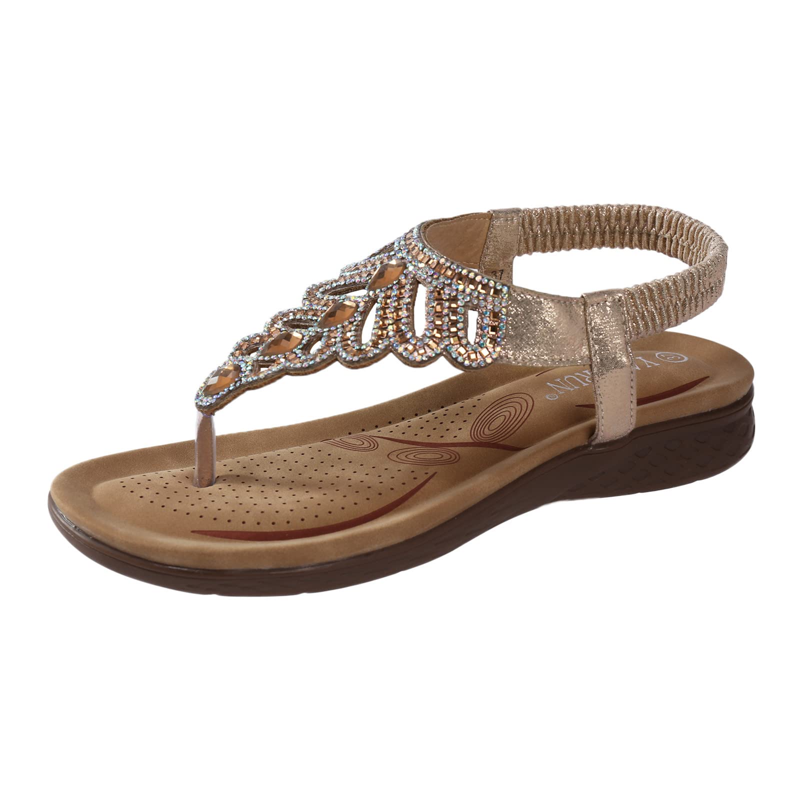 Sparkly Rhinestone Slingback Wedge Sandals for Women - Comfortable Elastic Ankle Strap & Wide Width Support - Perfect for Summer Parties, Weddings & Beach Vacations