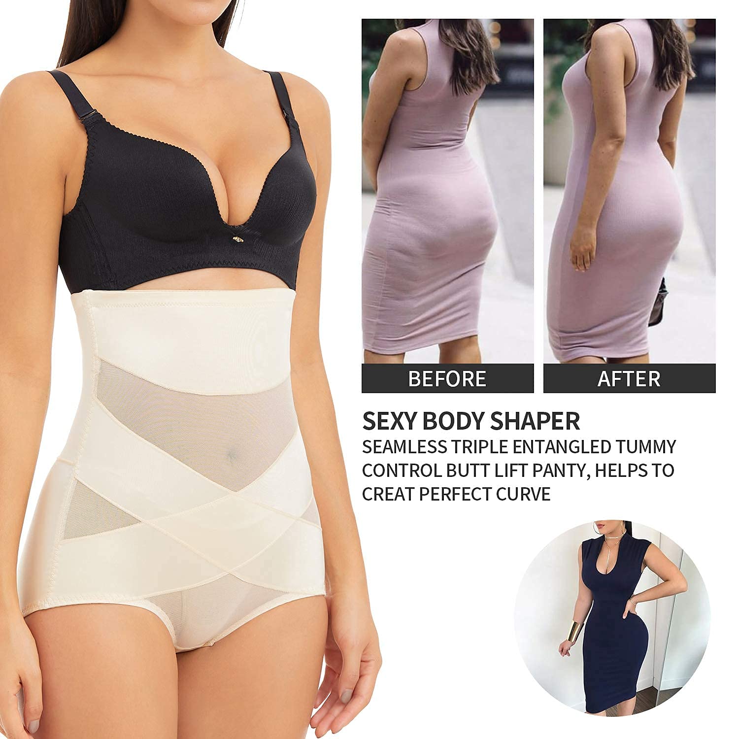 MOVWIN Women's Tummy Control Shapewear - High Waist Body Shaper for Slimming & Posture Support | Perfect for Workout, Wedding, Daily Wear & Special Occasions