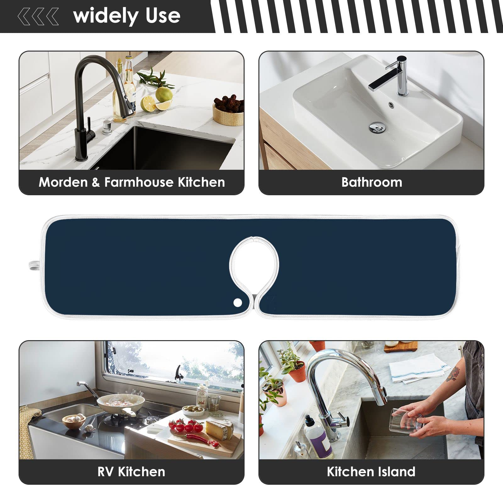 **Navy Blue Kitchen Sink Splash Guard Mat – Absorbent, Fast-Drying Faucet Drip Catcher – 2-Pack Countertop Pad for Water Protection (Ideal for Cooking, Dishwashing & Keeping Countertops Dry)**
