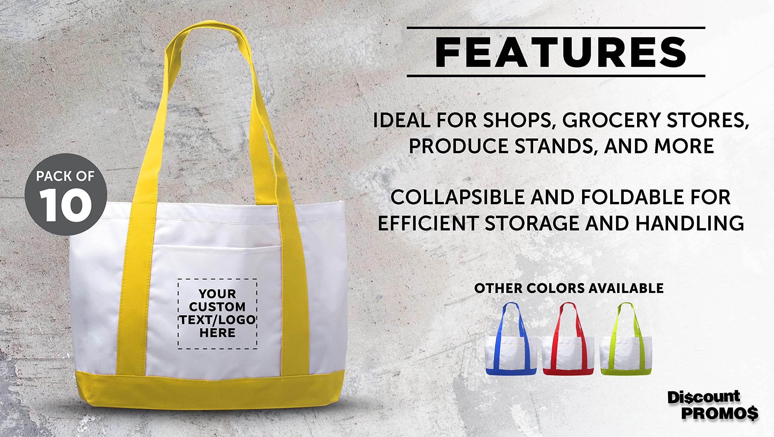 10 Pack Customizable Canvas Tote Bags with Reinforced Straps & Front Pocket - Fashionable Yellow Shoulder Bags for Shopping, Beach & Work - Bulk Wholesale Polyester Totes for Promotions & Events