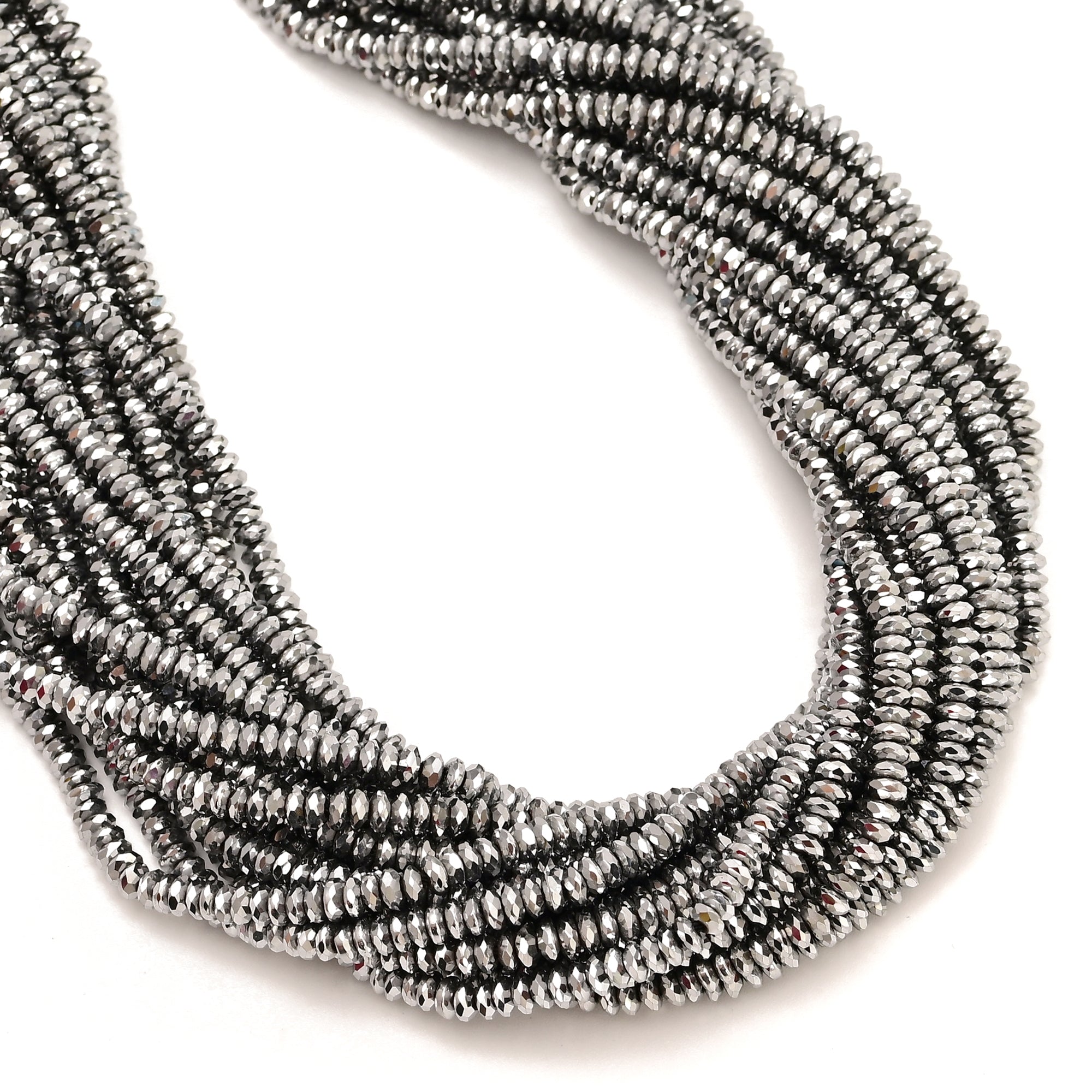 Gold/Silver Plated Hematite Faceted Rondelle Beads - 2x4mm, 15.5