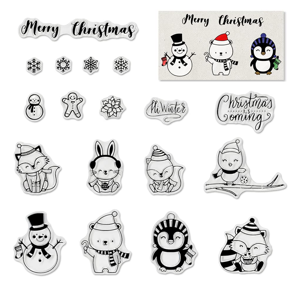 Christmas Animal Clear Stamps Set - DIY Snowman Fox Rubber Stamps for Card Making, Scrapbooking & Photo Album Decoration | Perfect for Holiday Greeting Cards, Gift Tags & Craft Projects