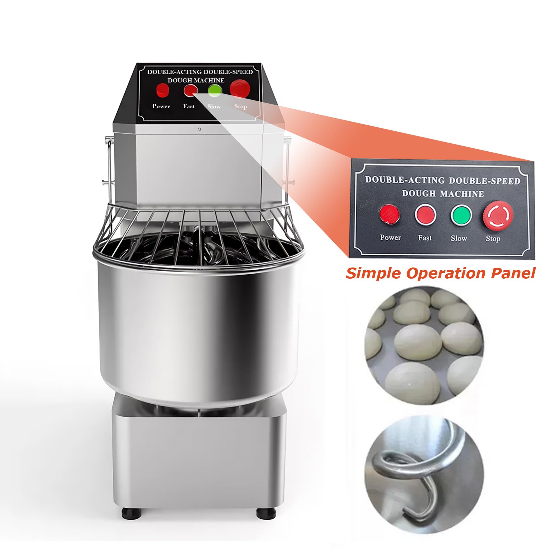 INTSUPERMAI 30L Commercial Dough Mixer - 110V Electric Food Mixer with Dual Speed & Spiral Mixing for Bakeries, Restaurants, Pizzerias - Perfect for Pizza Dough, Bread, Pastry & Cookie Making