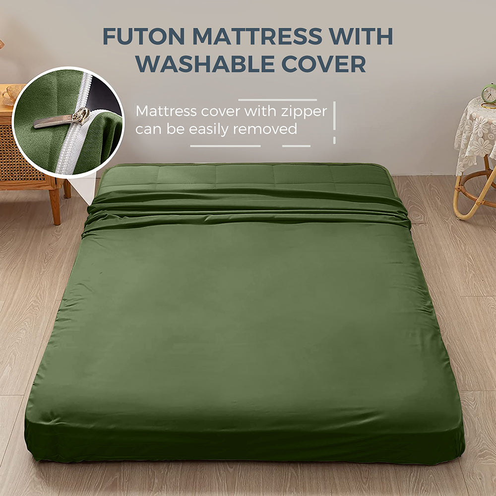 MAXYOYO 6-Inch Extra Thick Square Floor Futon Mattress - Foldable Memory Foam Topper Pad for Guest Bed, Dorm Room & Camping (Green)