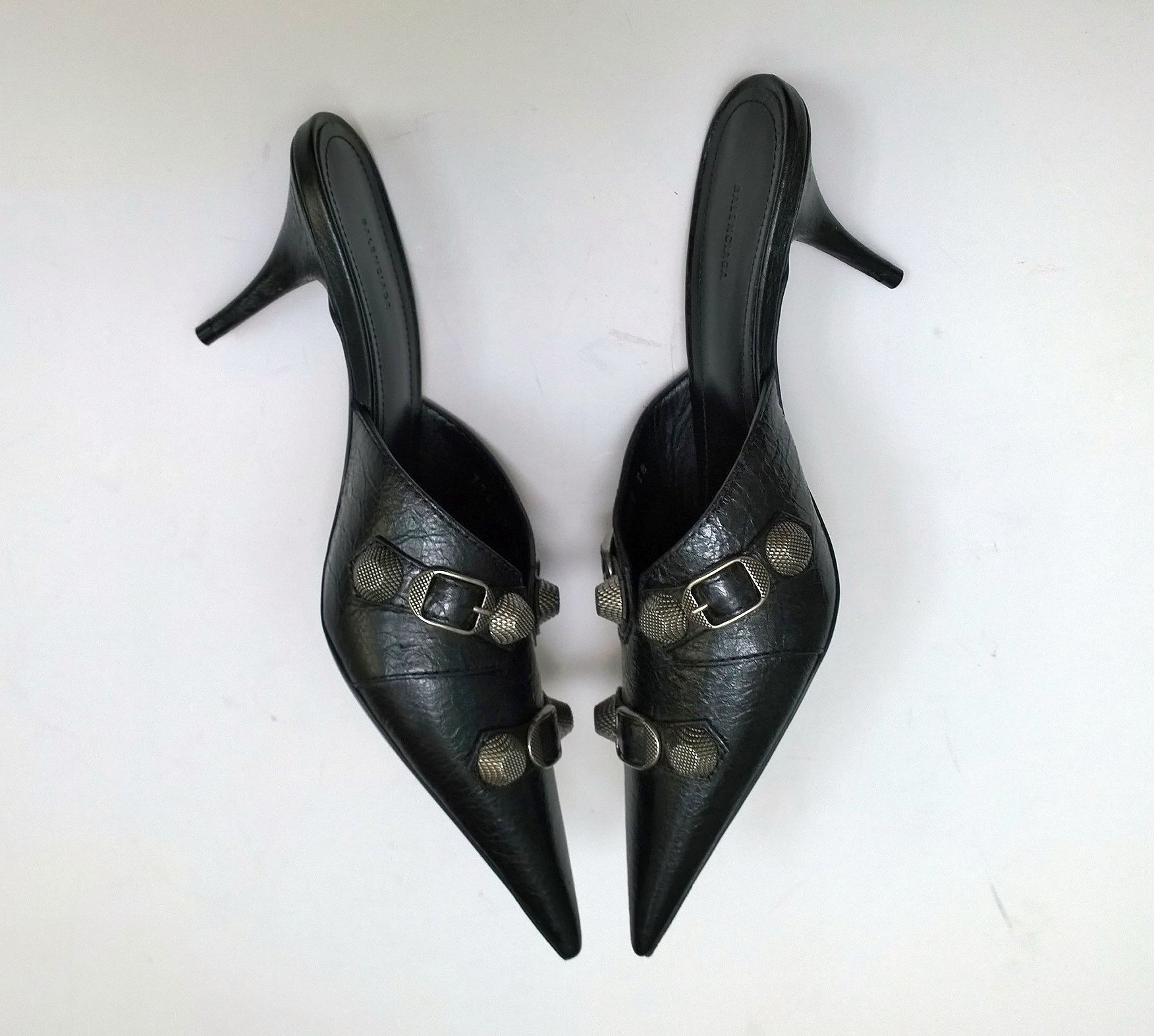 Balenciaga Cagole Black Mules with Gunmetal Studs - Pointy Heel Designer Shoes for Women | Perfect for Night Out, Party & Fashion Events