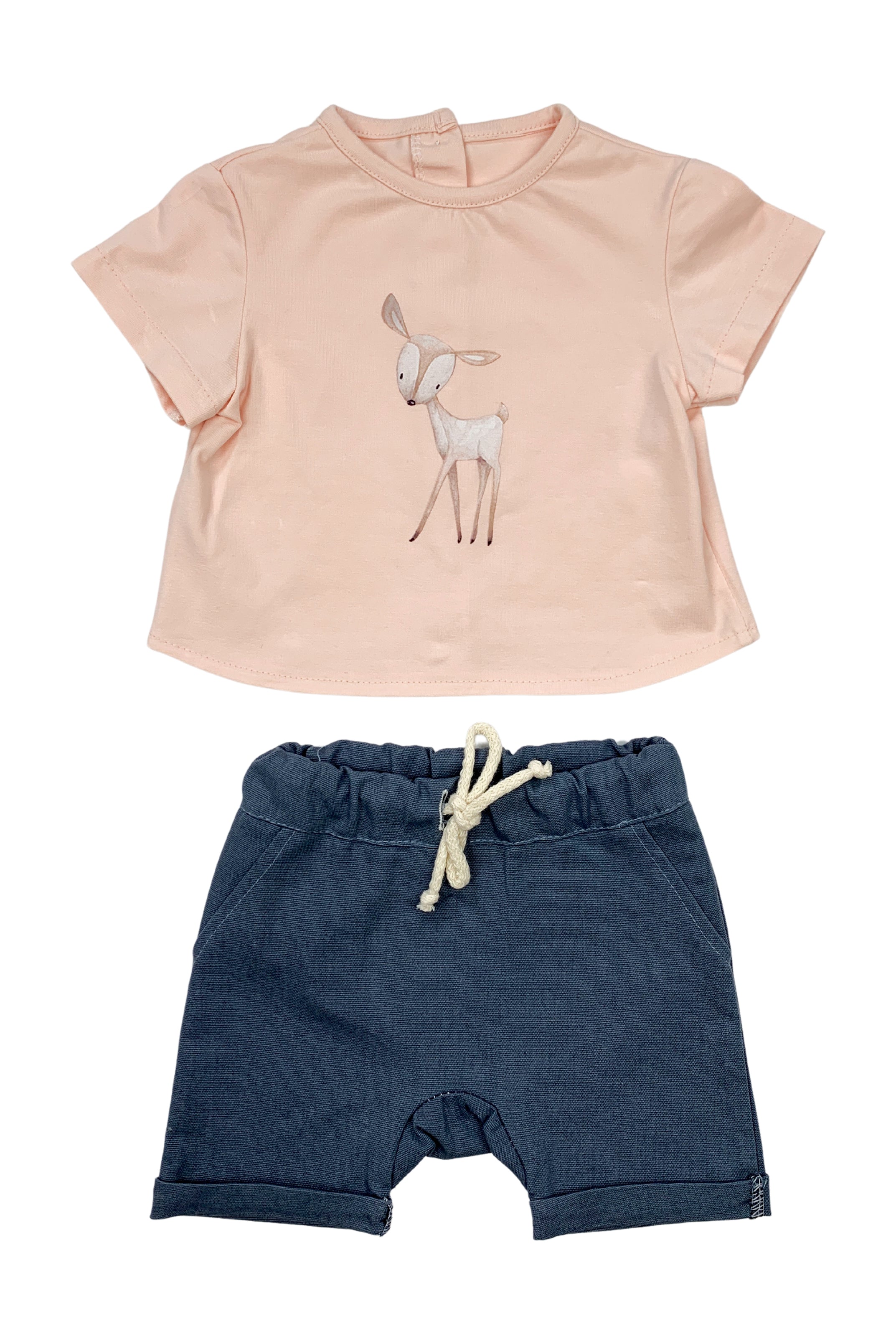 Wilder Peach T-Shirt & Denim Blue Shorts Set - Casual Summer Outfit for Women | Perfect for Beach, Picnic, and Streetwear Fashion