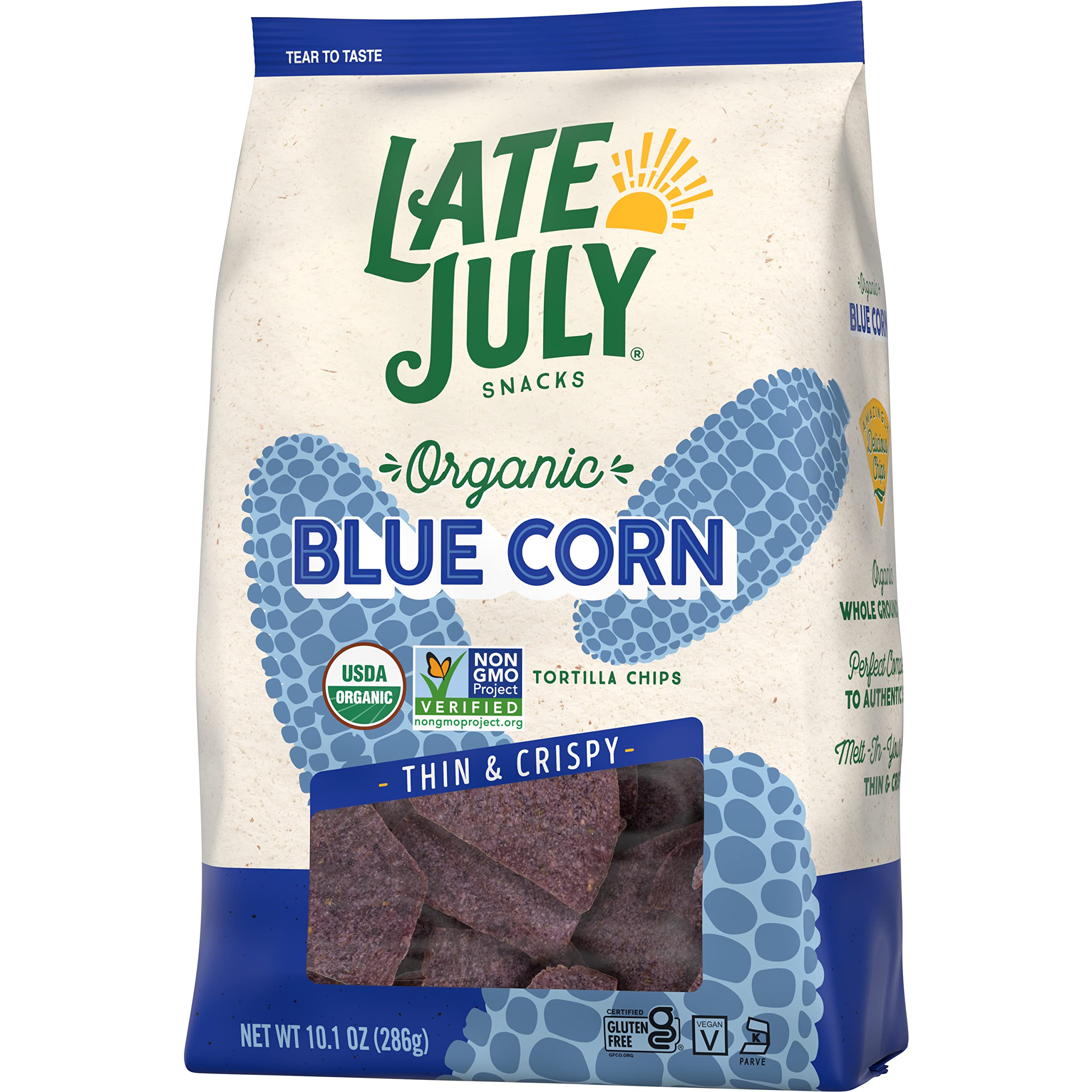 Organic Blue Corn Tortilla Chips by Late July Snacks | Gluten-Free, Non-GMO | 10.1 Oz Bag | Perfect for Parties, Snacking & Healthy Diets