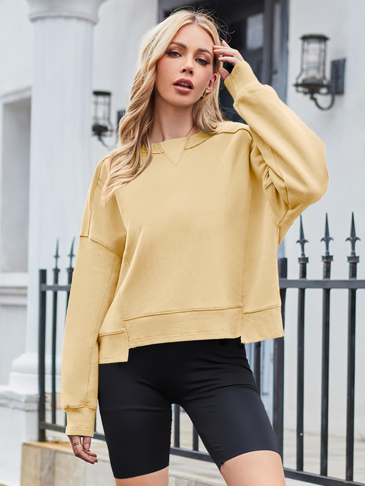 MEROKEETY Women's Oversized Cropped Sweatshirt - Soft Fleece Crewneck Pullover for Workout & Casual Wear | Fall Fashion Essential for Layering & Street Style Outfits