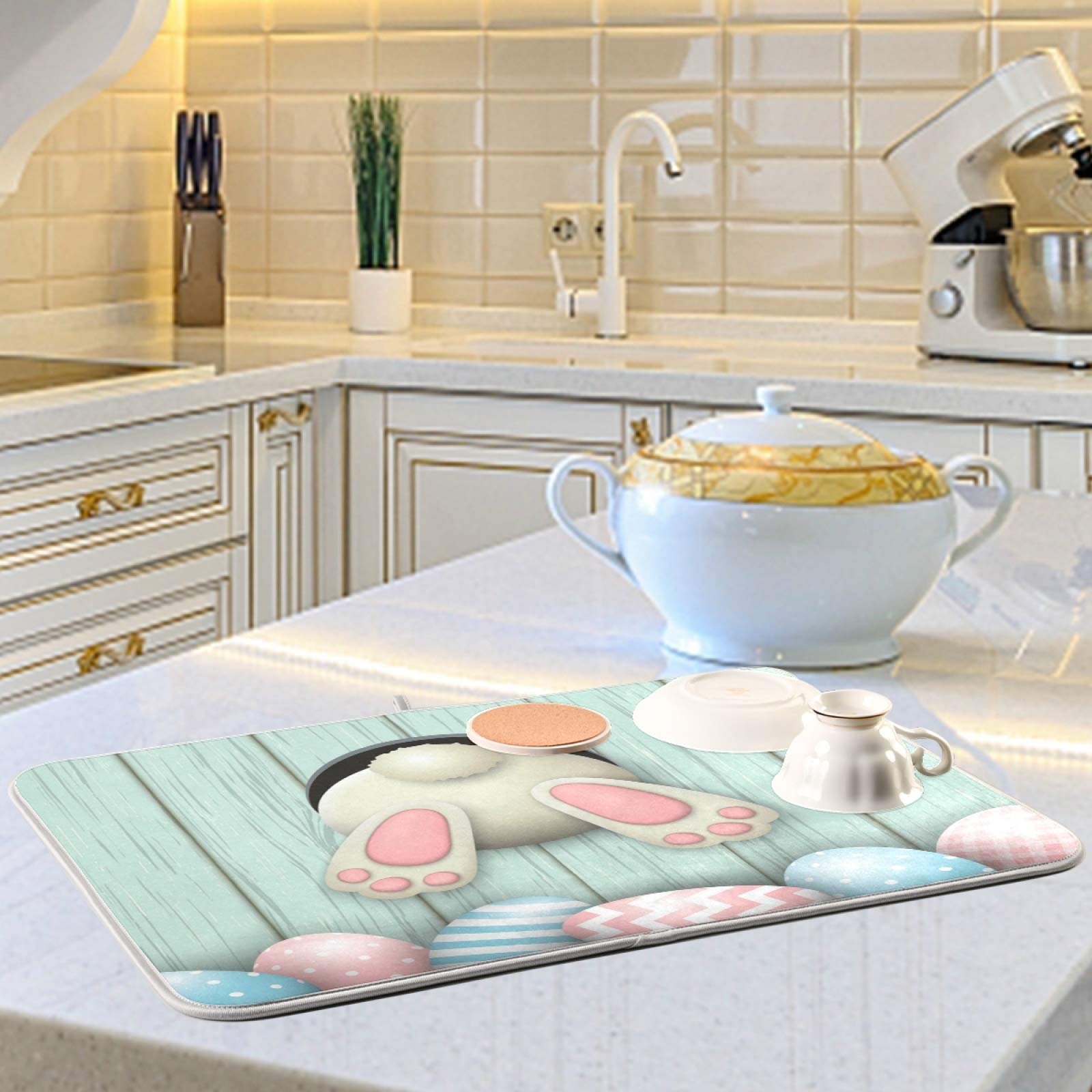 SUABO 16x18 Inch Easter Eggs Dish Drying Mat - Absorbent Microfiber Kitchen Mat for Dishes, Cups & Utensils | Reversible & Quick-Drying | Perfect for Easter Decor, Kitchen Counter & Sink Area