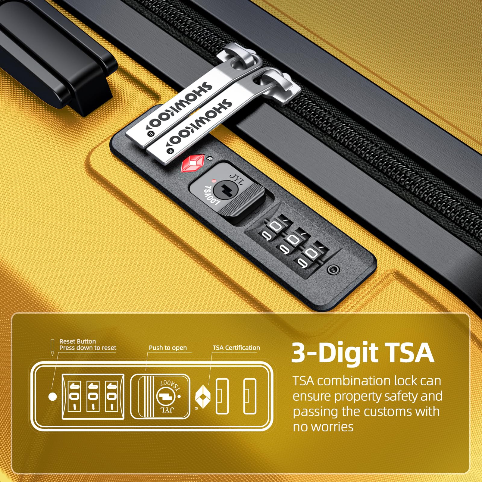 SHOWKOO Expandable 3-Piece Luggage Set - Durable PC+ABS Suitcase with Double Spinner Wheels & TSA Lock (Yellow) - Perfect for International Travel, Family Vacations & Business Trips