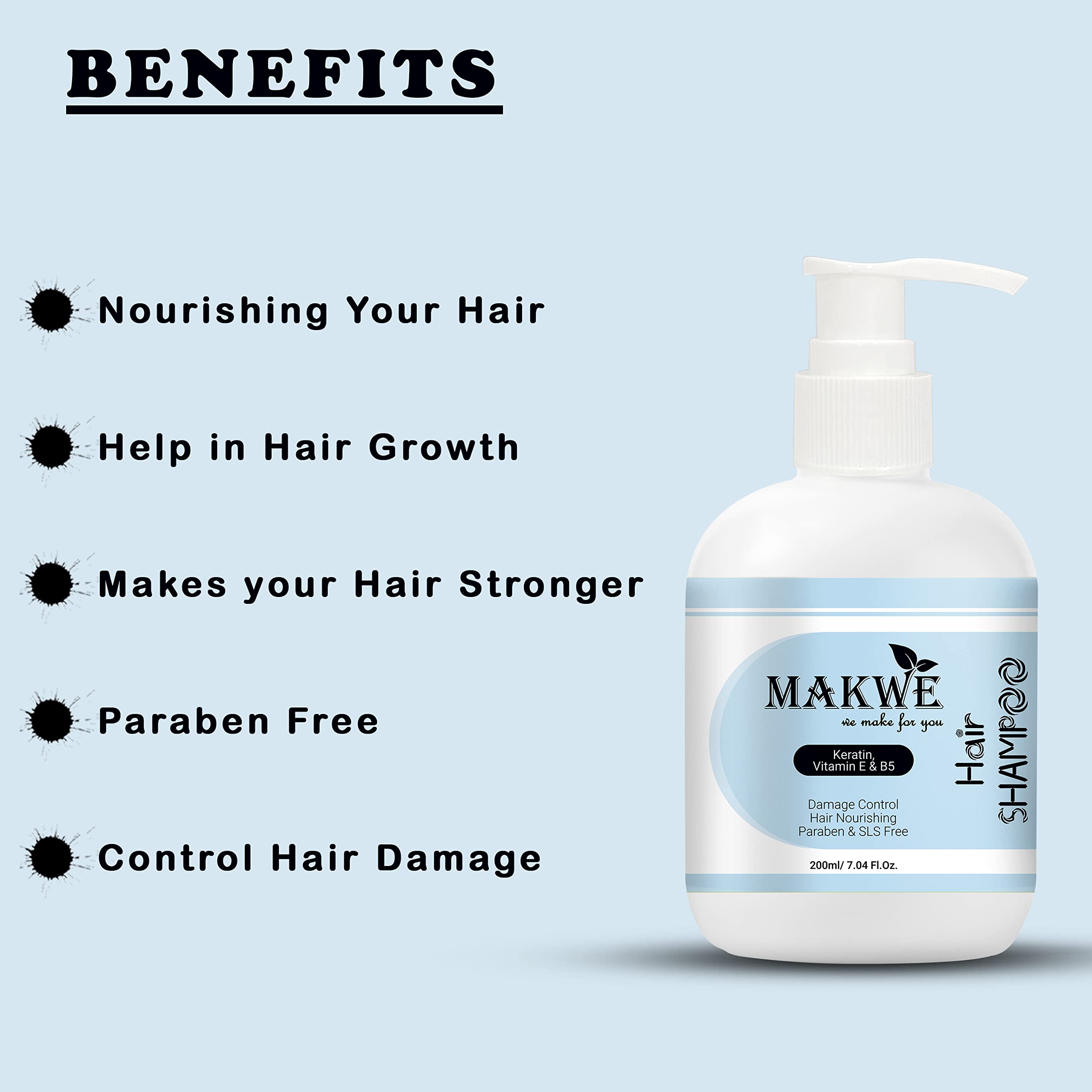 MAKWE Skin Science Vitamin E & B5 Shampoo with Argan Oil Hair Serum - Ultimate Hair Care 2 Piece Set for Dry, Damaged Hair | Deep Hydration & Repair for Shiny, Healthy Locks | Perfect for Daily Use & Salon-Quality Results at Home