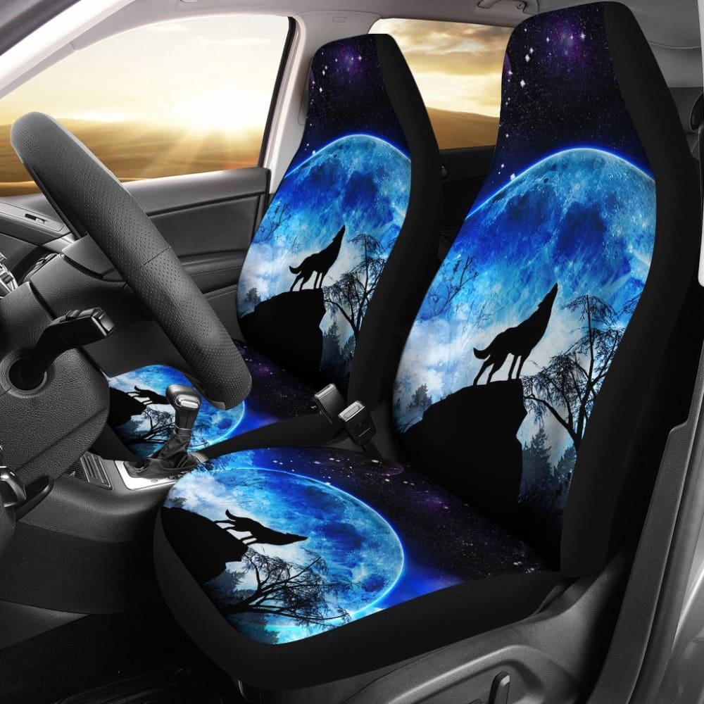 Premium Blue Full Moon Wolf Howling Car Seat Covers - Unique Gift for Men & Women - Universal Fit for Cars, Trucks & SUVs - Perfect for Road Trips, Camping & Outdoor Adventures