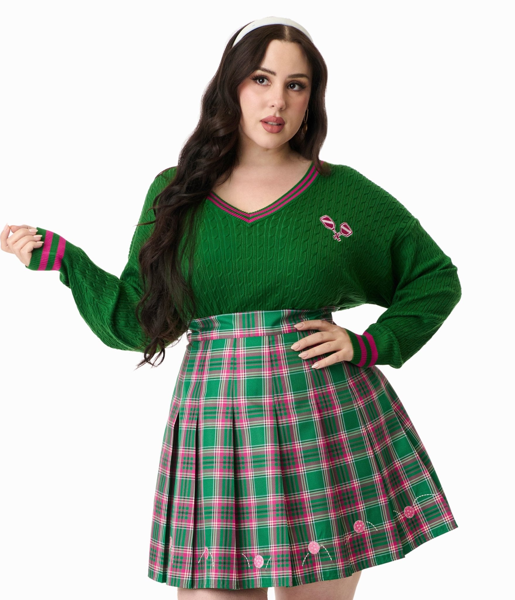 Smak Parlour Plus Size Pink & Green Pickleball Sweater - Women's Athletic Pullover for Pickleball & Tennis - Cozy Casual Wear for Sports & Outdoor Activities
