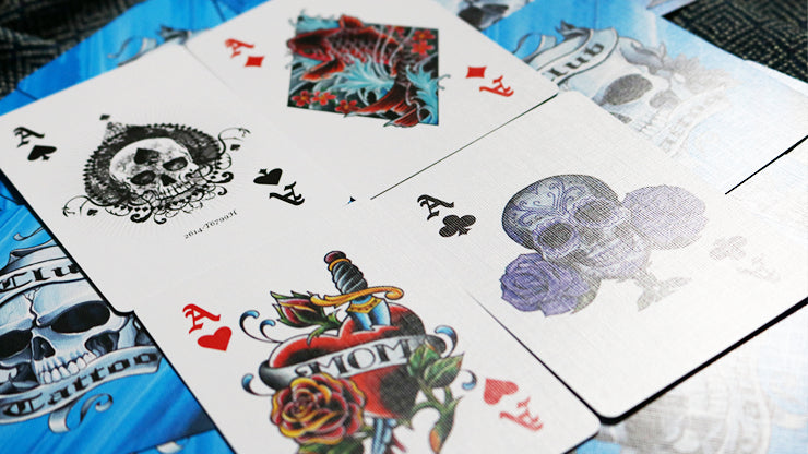 Premium Blue Bicycle Club Tattoo-Themed Playing Cards - 52 Deck for Poker, Magic Tricks & Collectors - Perfect for Game Nights, Parties & Gifts