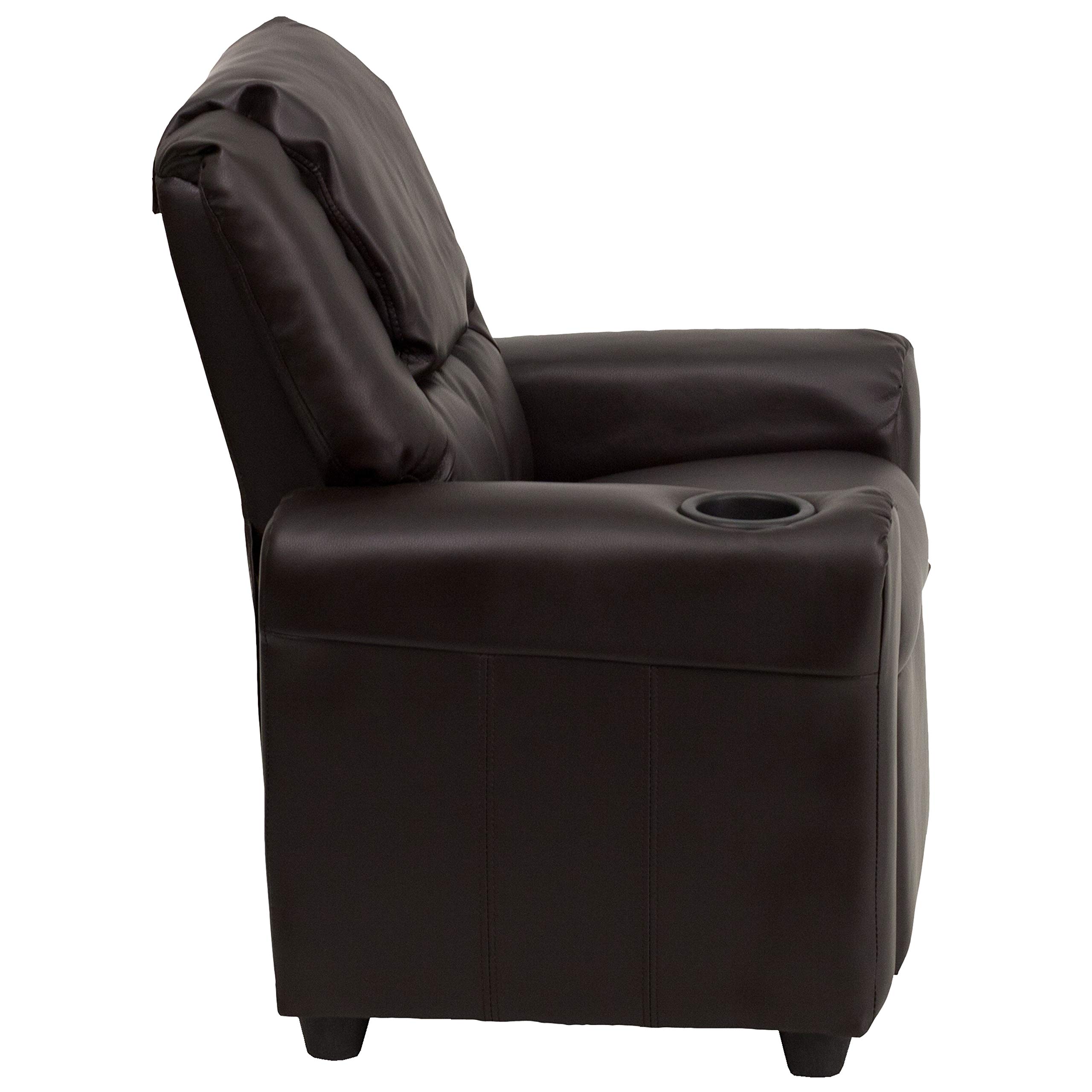 Premium Brown LeatherSoft Kids Recliner Chair with Cup Holder & Headrest - Comfortable Lounge Chair for Boys & Girls - Perfect for Bedroom, Playroom & Movie Nights