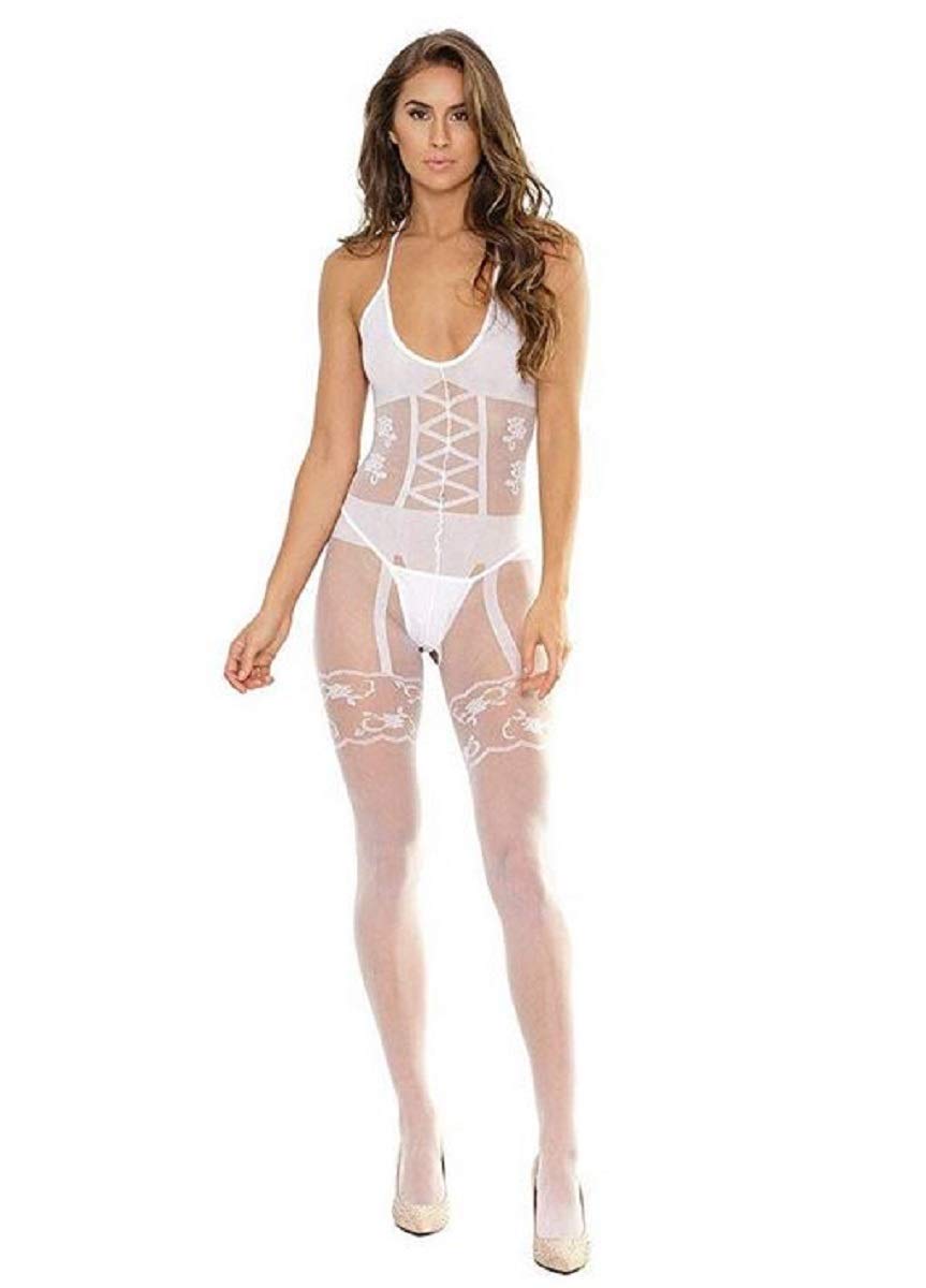 Sexy Coquette Women's Bodystocking Lingerie - Sheer Mesh Full Body Stocking for Valentine's Day, Boudoir, and Romantic Nights