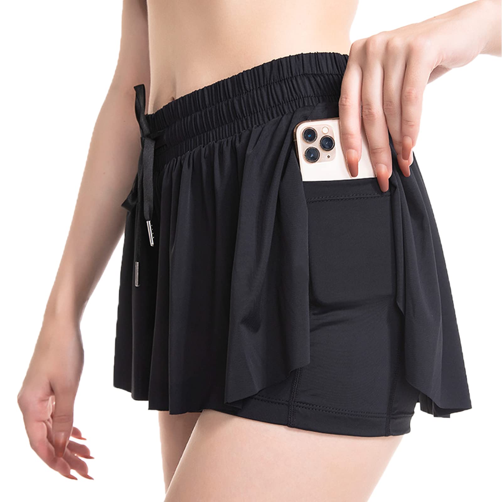 Blostirno Women's 2-in-1 Athletic Shorts with Skirt - High Waist Running Yoga Workout Shorts with Pockets & Drawstring - Breathable Summer Gym Shorts for Women - Perfect for Jogging, Yoga Class & Outdoor Activities