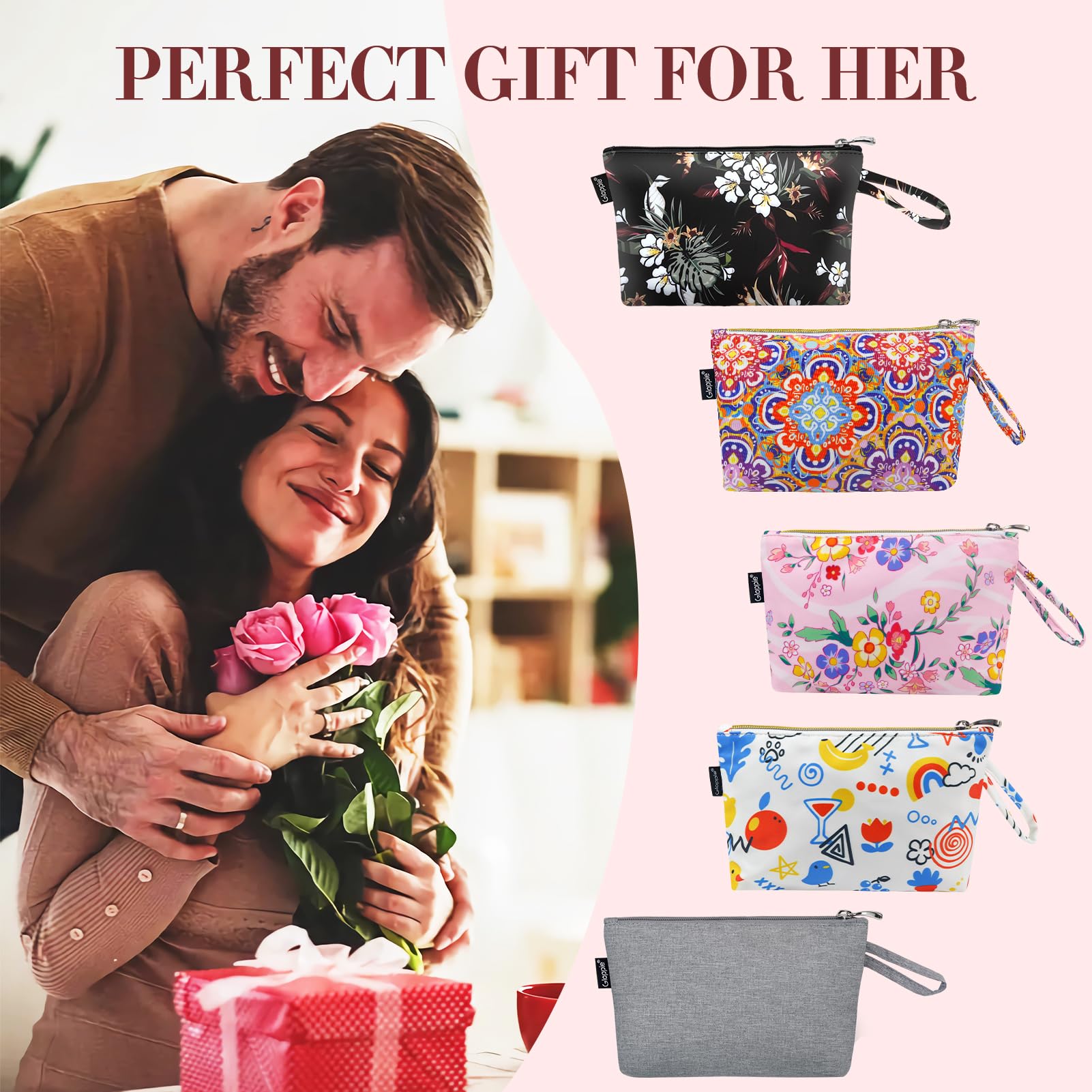 Gloppie Bohemian Makeup Bag for Women - Waterproof Travel Cosmetic Pouch with Zipper | Small Makeup Organizer for Purse, Toiletry Bag & Gym Essentials | Perfect for Travel, Daily Use & Gift Giving