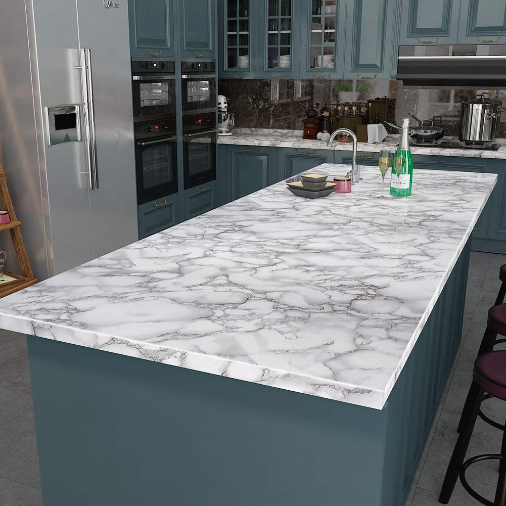 Livelynine Modern Marble Peel and Stick Wallpaper - Waterproof Vinyl Countertop Cover for Kitchen, Desk, Dresser & Table (15.8x78.8 Inch) | Easy DIY Home Decor Upgrade for Countertops & Furniture