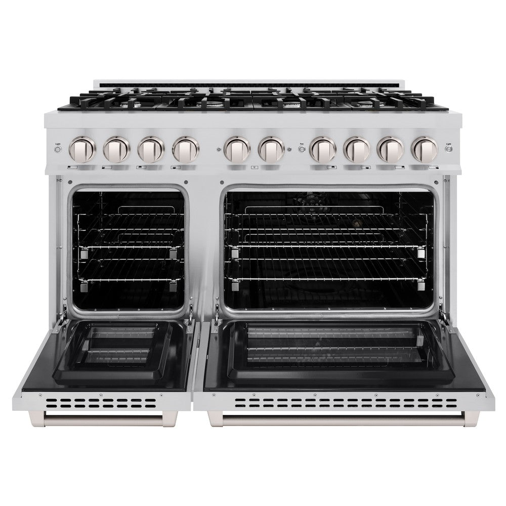 ZLINE 48 Inch 6.7 Cu. Ft. Select Double Oven Dual Fuel Range with 8 Burner Gas Cooktop in Satin Stainless Steel (HDRS 48) - Perfect for Large Family Kitchens & Professional Home Chefs