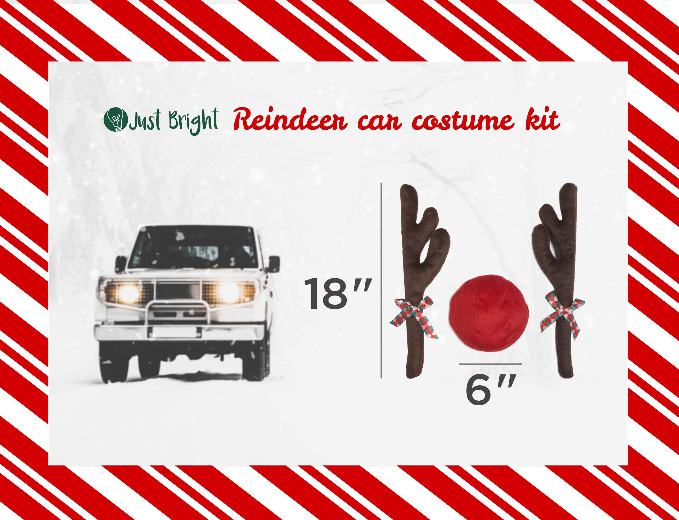 Reindeer Antlers and Nose Rudolph Car Kit - Easy to Install Christmas Car Decor for Windows & Grill - Festive Vehicle Accessories with Jingle Bells & Plush Red Nose - Perfect for Holiday Parades, Christmas Light Tours & Family Road Trips