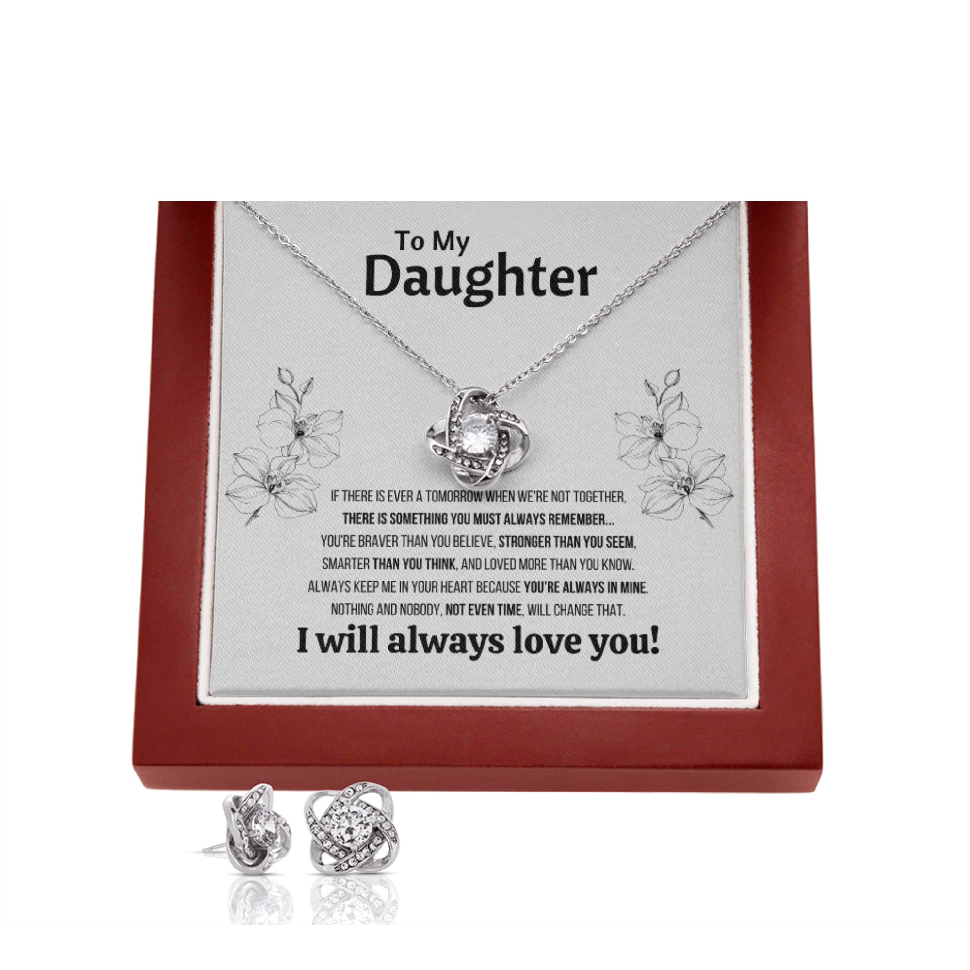 Father Daughter Necklace - Personalized Jewelry Gift for Daughter from Dad, Birthday, Graduation, Christmas Present with Message Card & LED Gift Box (Includes Earrings & Time Knot) - Perfect for Special Occasions & Heartfelt Moments