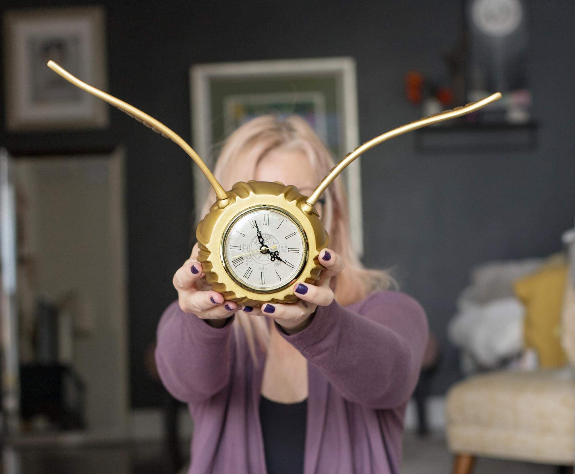 Harry Potter Golden Snitch Replica Desk Clock - Battery Operated Collectible Quidditch Clock for Bedroom, Office & Desk Decor - 9 x 18 Inches - Perfect Gift for Potterheads & Fantasy Fans