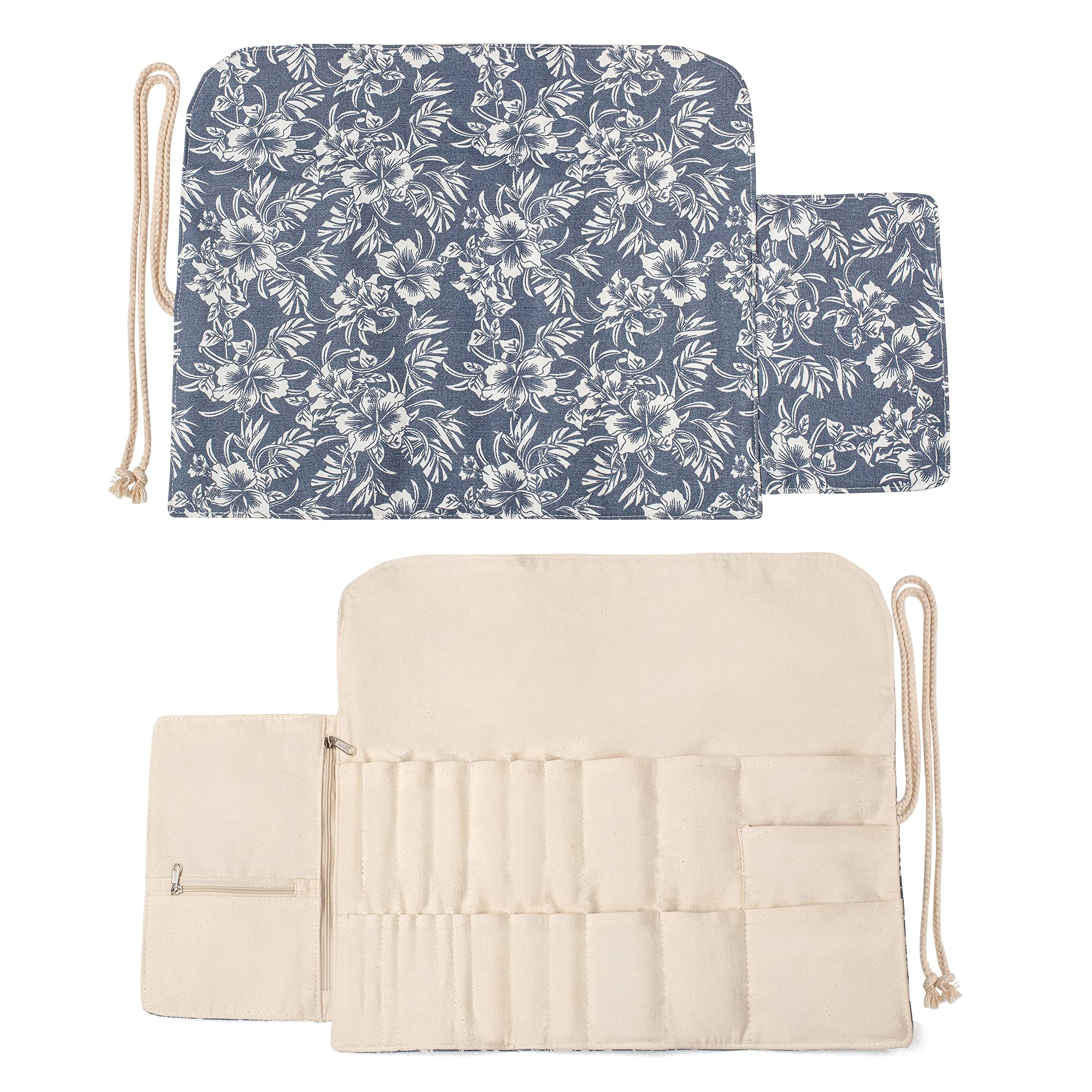 Teamoy Knitting Needles Holder Case (11 Inches) - Rolling Organizer for Straight & Circular Knitting Needles, Crochet Hooks & Accessories - Blue Floral Design - Perfect for Knitting Projects, Travel & Craft Storage
