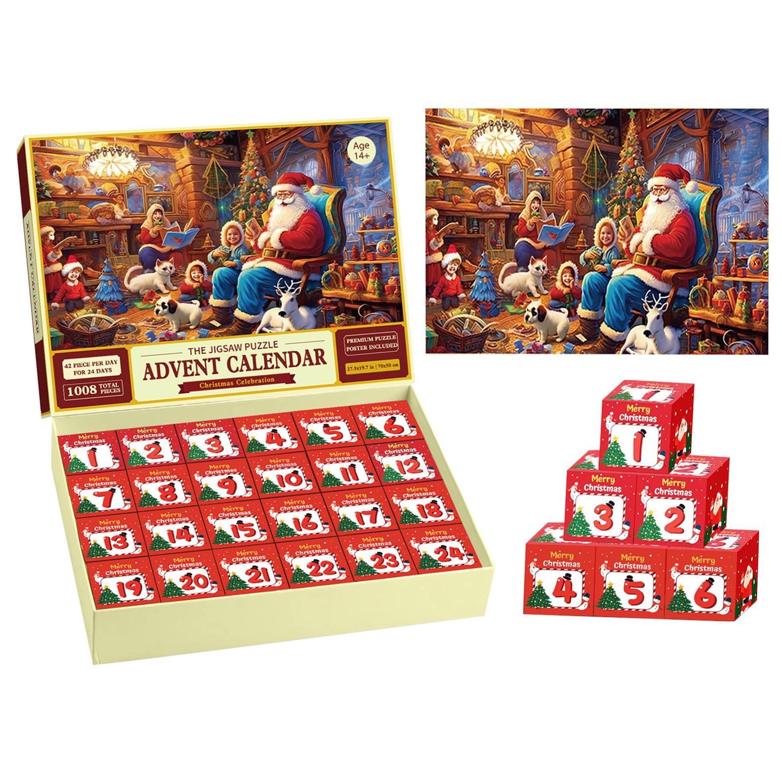 XIAOXIAOYU Advent Calendar Puzzle - 1008 Piece Vintage Christmas Holiday Puzzle Countdown Calendar - Perfect for Family Bonding, Holiday Decor & Christmas Countdown Activities