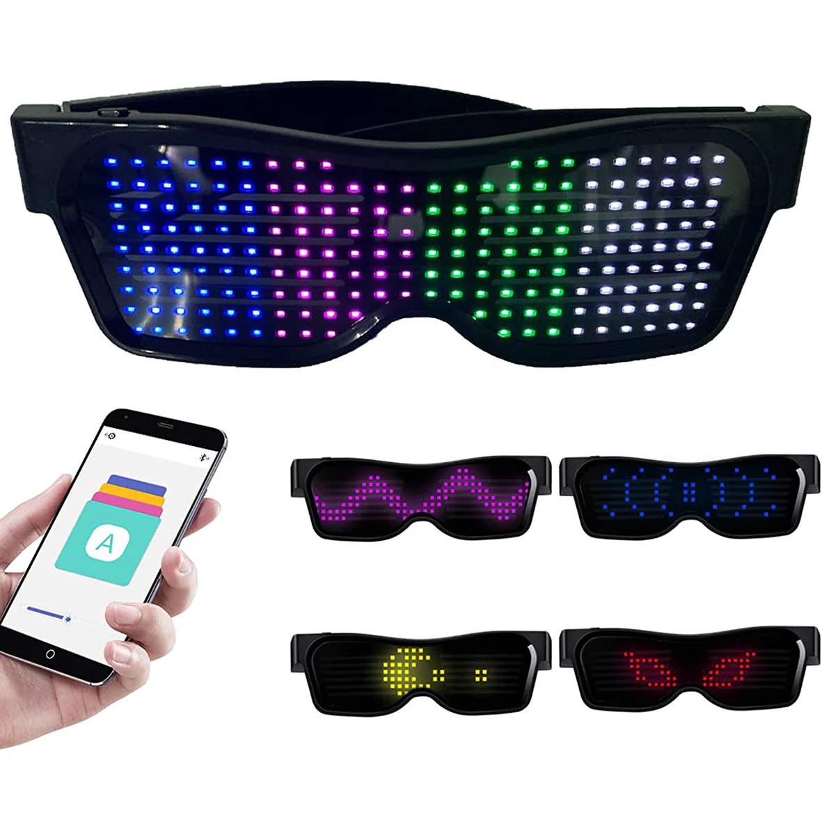 LED Glasses with Bluetooth - Customizable Light Up Party Glasses for Halloween, Christmas, Birthday & New Year Celebrations | Smart Neon Glasses for Nightclubs, Raves & Festivals