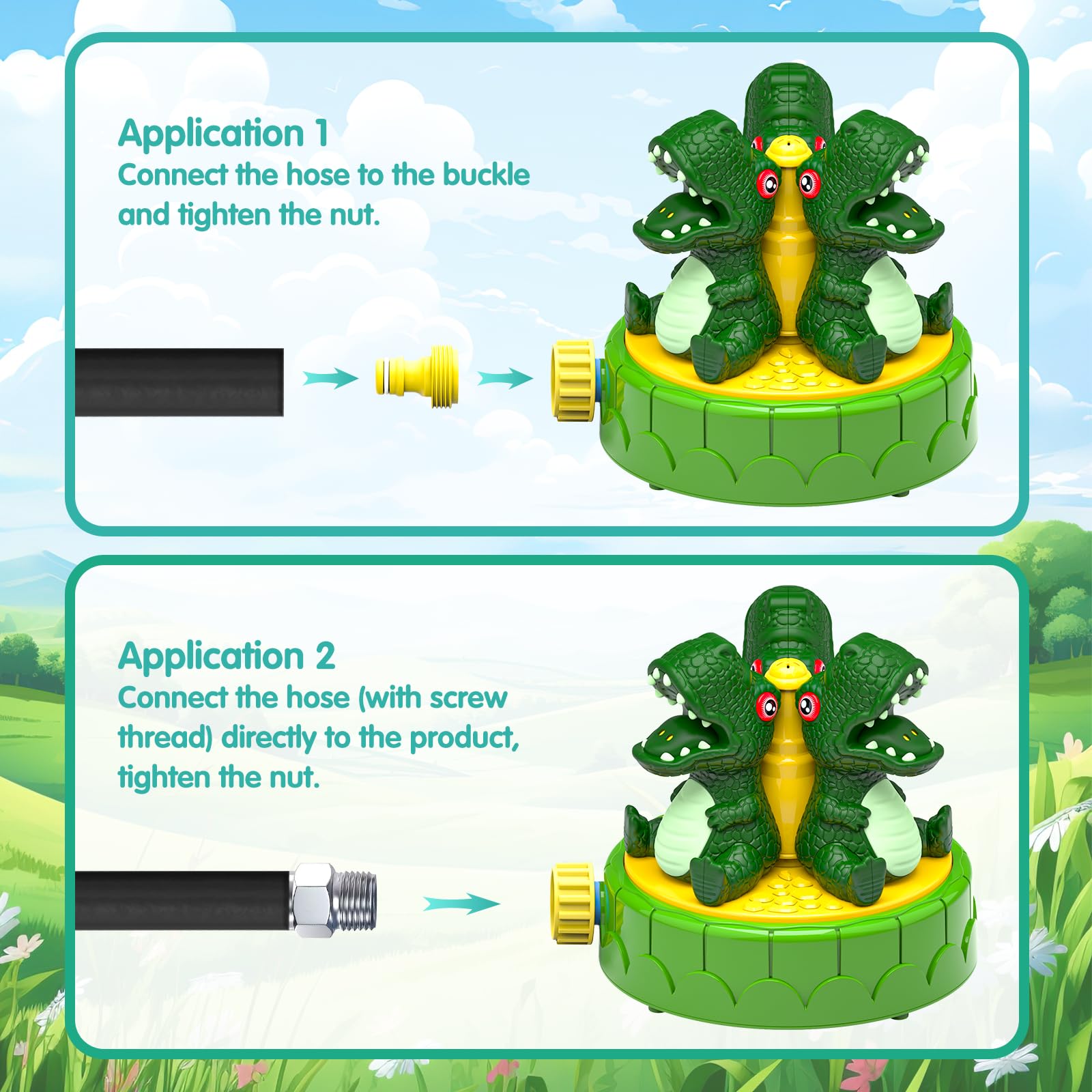 Dinosaur Water Sprinkler Toy for Kids Ages 3-12 | Outdoor Garden Hose Sprayer for Summer Backyard Play | Fun Splash Pad for Toddlers & Children | Perfect for Birthday Parties, Poolside Fun & Outdoor Water Activities